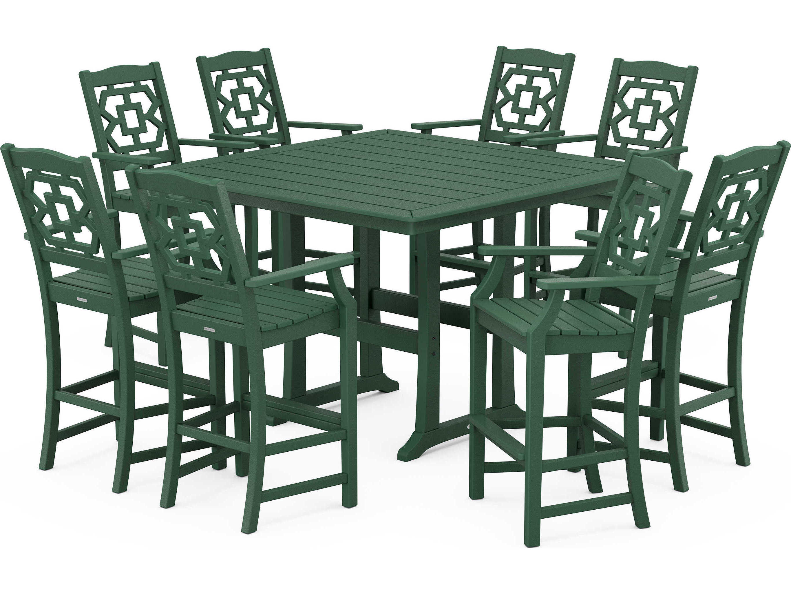 POLYWOOD® Martha Stewart Chinoiserie 9-Piece Square Bar Set with Trestle Legs