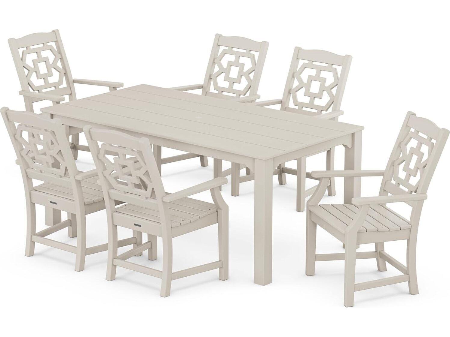 POLYWOOD® Martha Stewart Exclusive Chinoiserie Arm Chair 7-Piece Parsons Outdoor Patio Dining Set