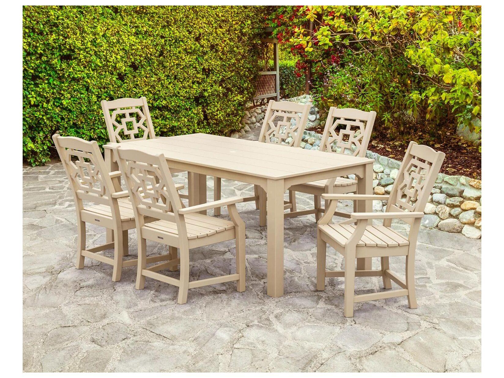 POLYWOOD® Martha Stewart Exclusive Chinoiserie Arm Chair 7-Piece Parsons Outdoor Patio Dining Set