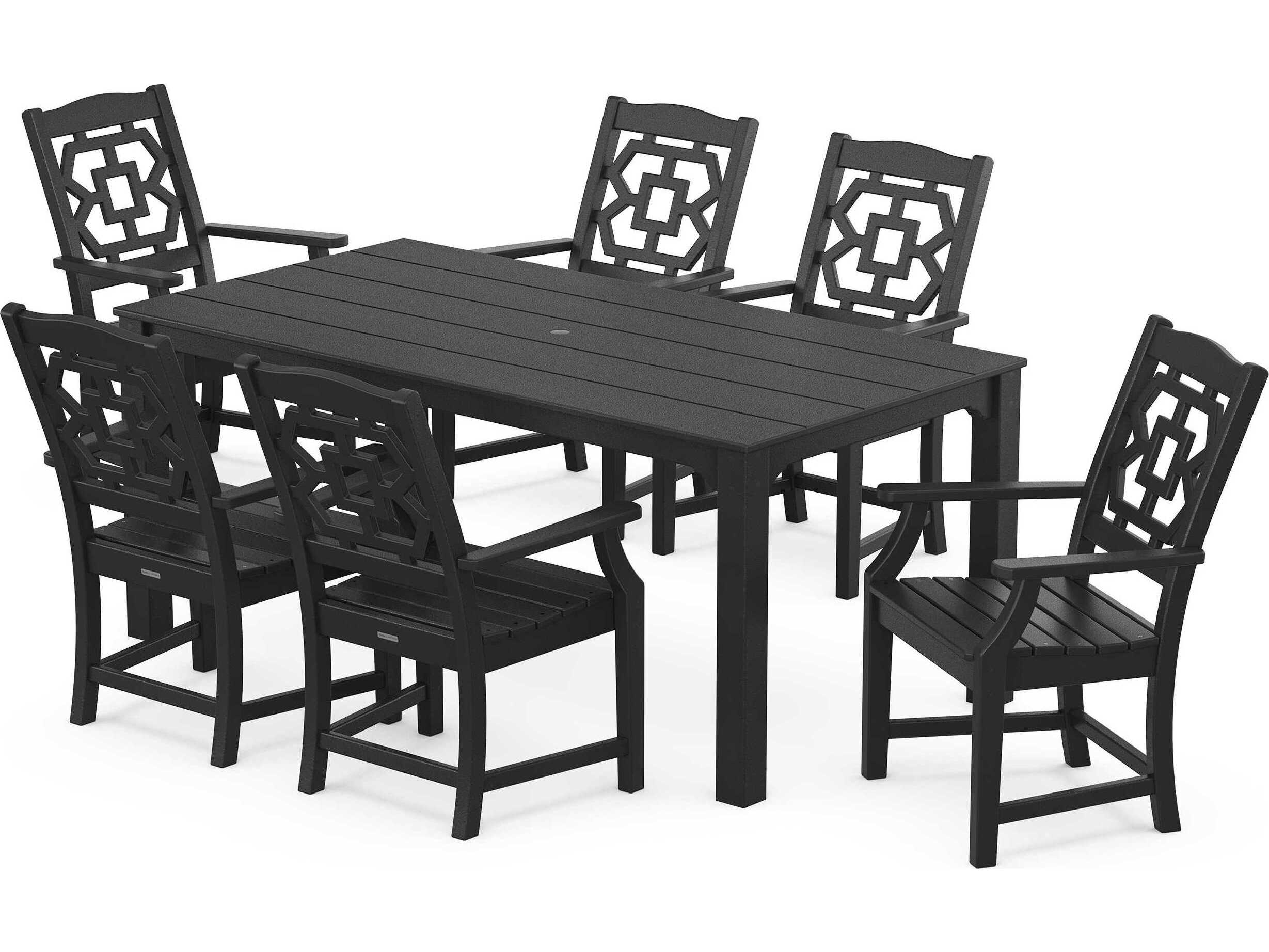POLYWOOD® Martha Stewart Exclusive Chinoiserie Arm Chair 7-Piece Parsons Outdoor Patio Dining Set