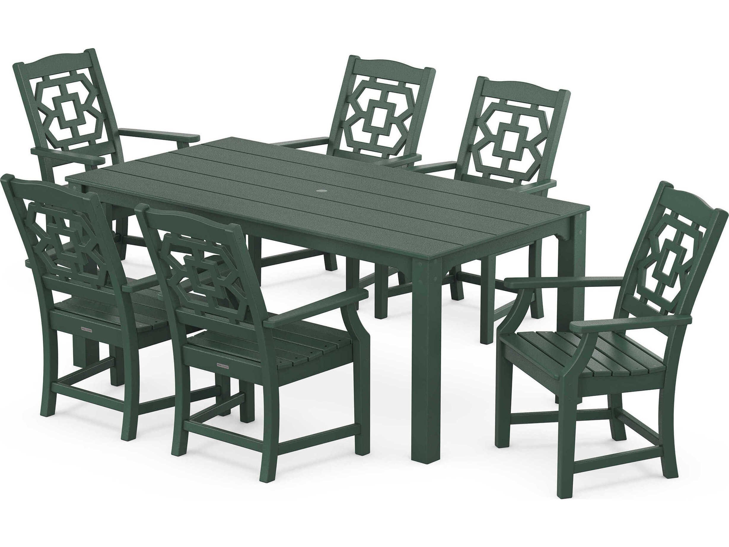 POLYWOOD® Martha Stewart Exclusive Chinoiserie Arm Chair 7-Piece Parsons Outdoor Patio Dining Set