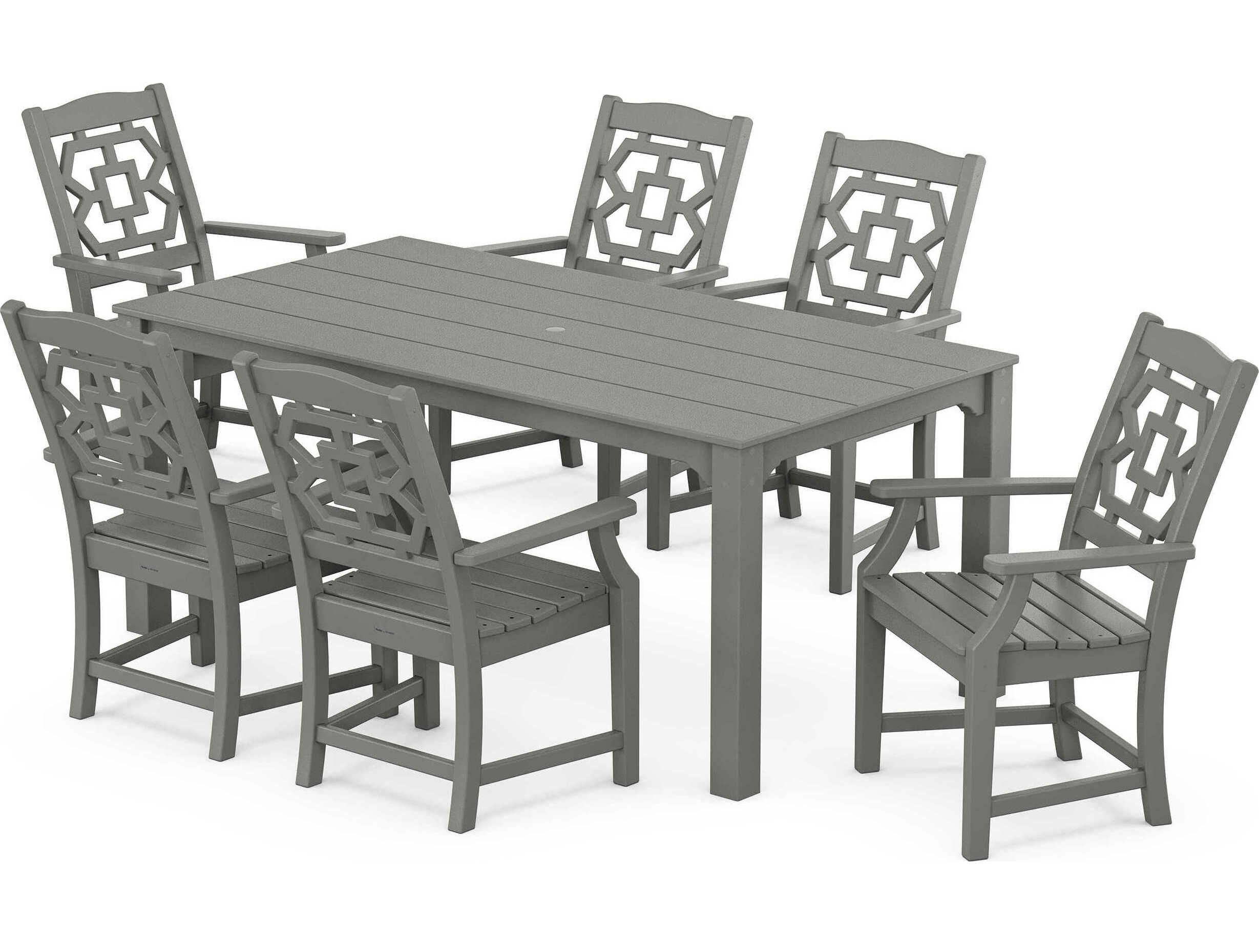 POLYWOOD® Martha Stewart Exclusive Chinoiserie Arm Chair 7-Piece Parsons Outdoor Patio Dining Set