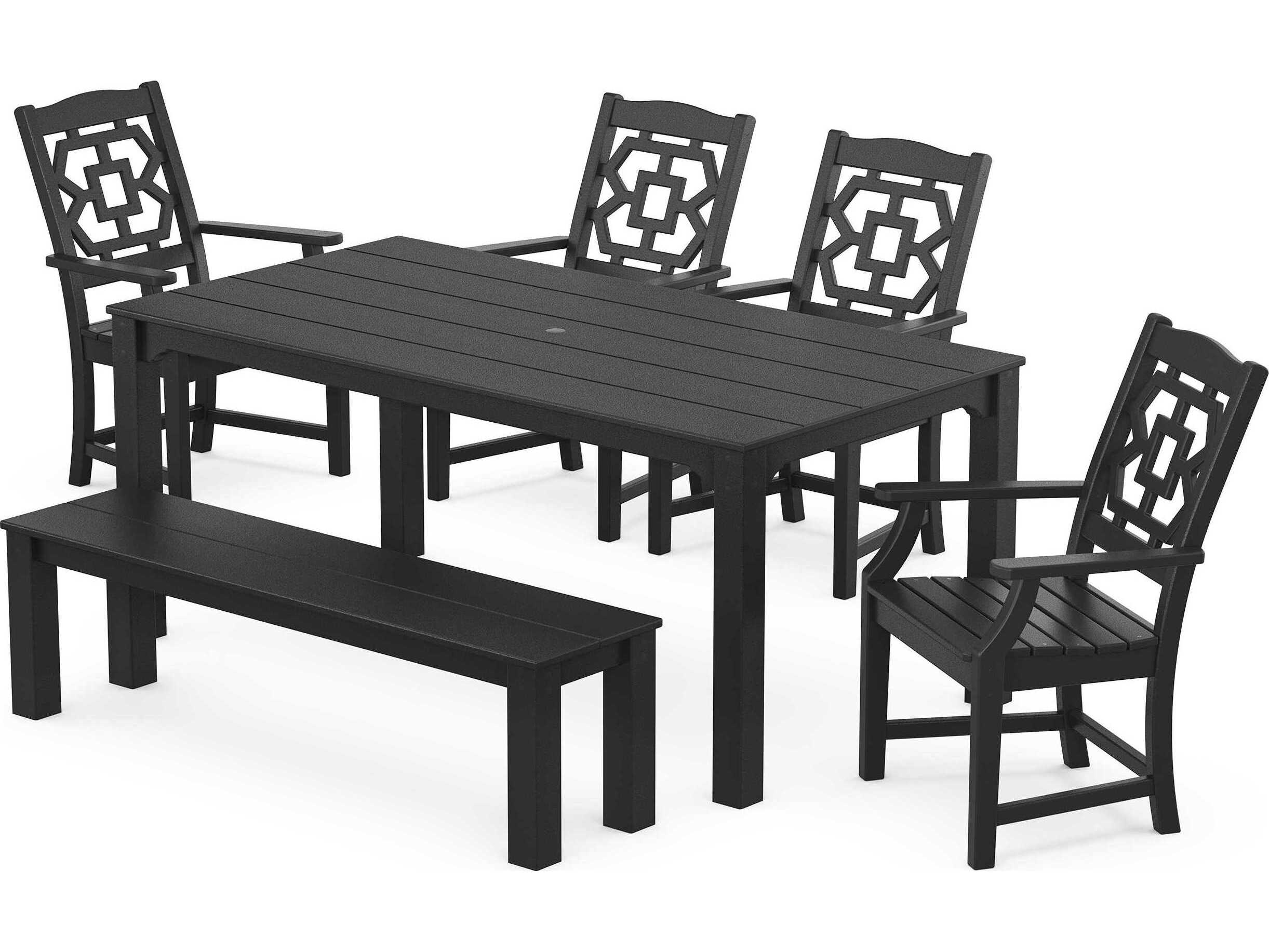 POLYWOOD® Martha Stewart Exclusive Chinoiserie 6-Piece Parsons Patio Dining Set with Bench