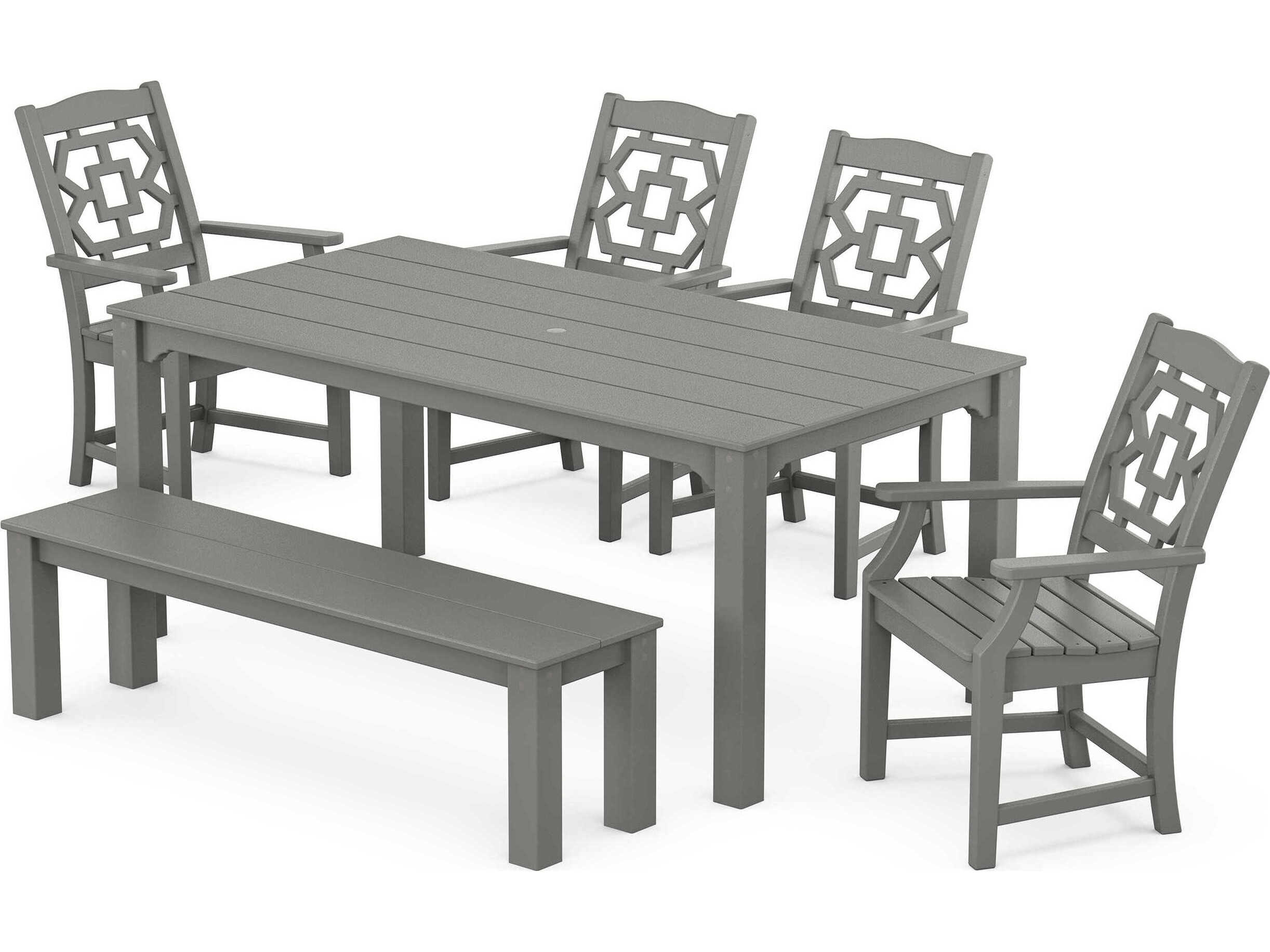 POLYWOOD® Martha Stewart Exclusive Chinoiserie 6-Piece Parsons Patio Dining Set with Bench