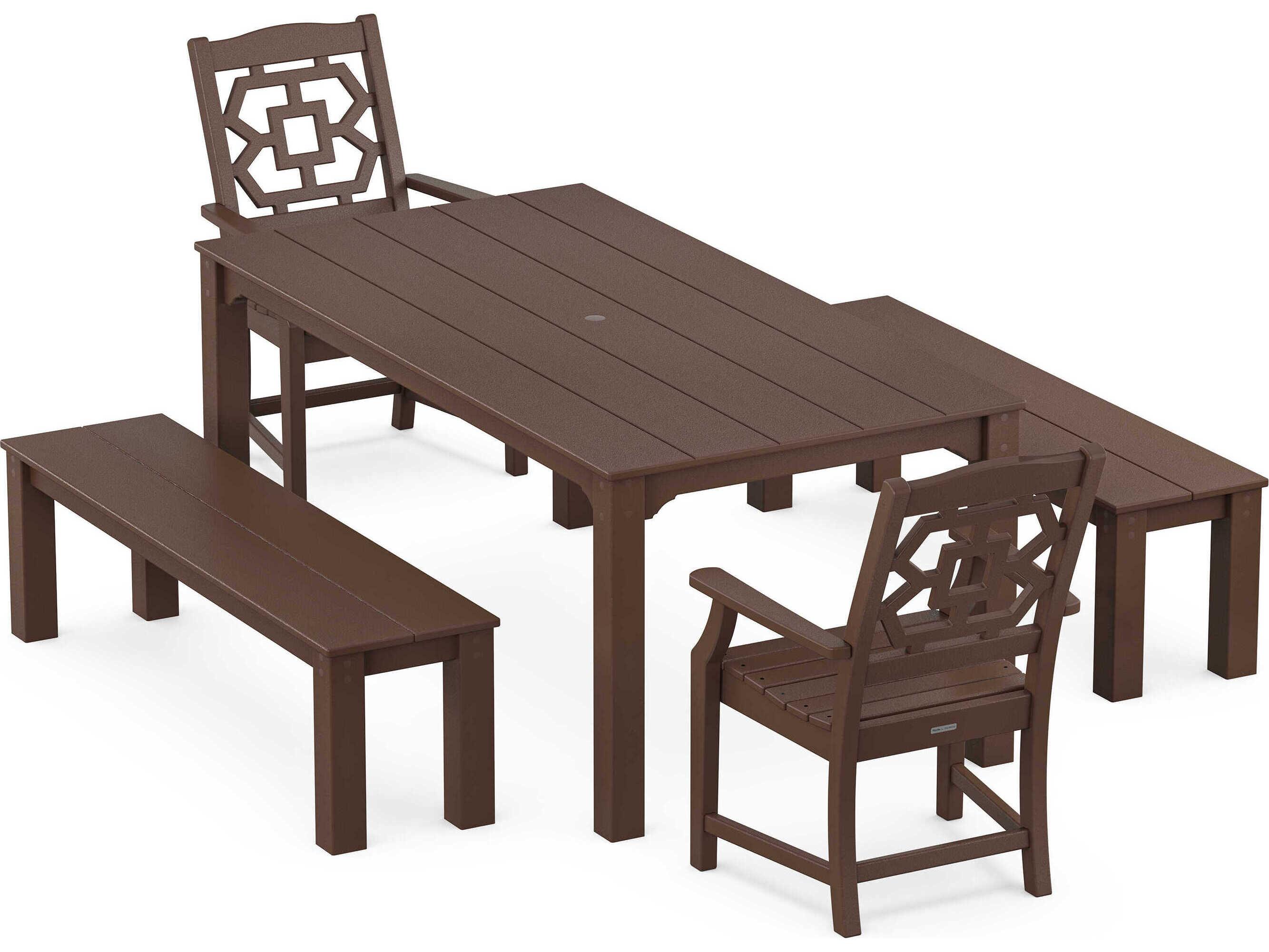 POLYWOOD® Martha Stewart Exclusive Chinoiserie 5-Piece Parsons Outdoor Dining Set with Benches