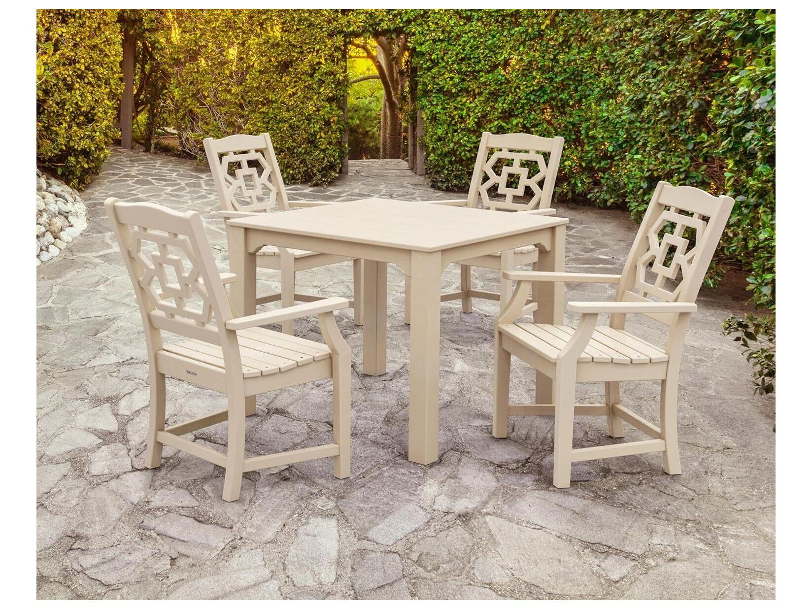 POLYWOOD® Martha Stewart Exclusive Chinoiserie 5-Piece Parsons Outdoor Patio Dining Set