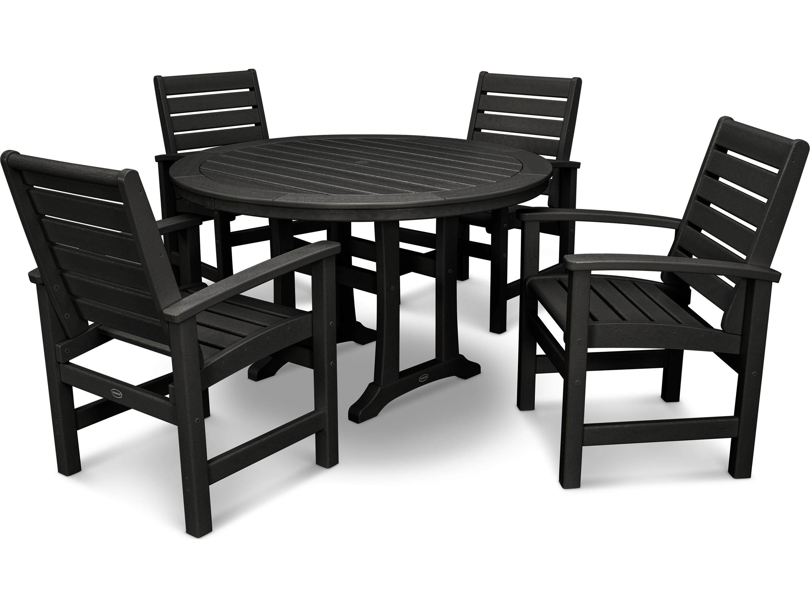 POLYWOOD® Signature Recycled Plastic 5 Piece Nautical Trestle Outdoor Patio Dining Set