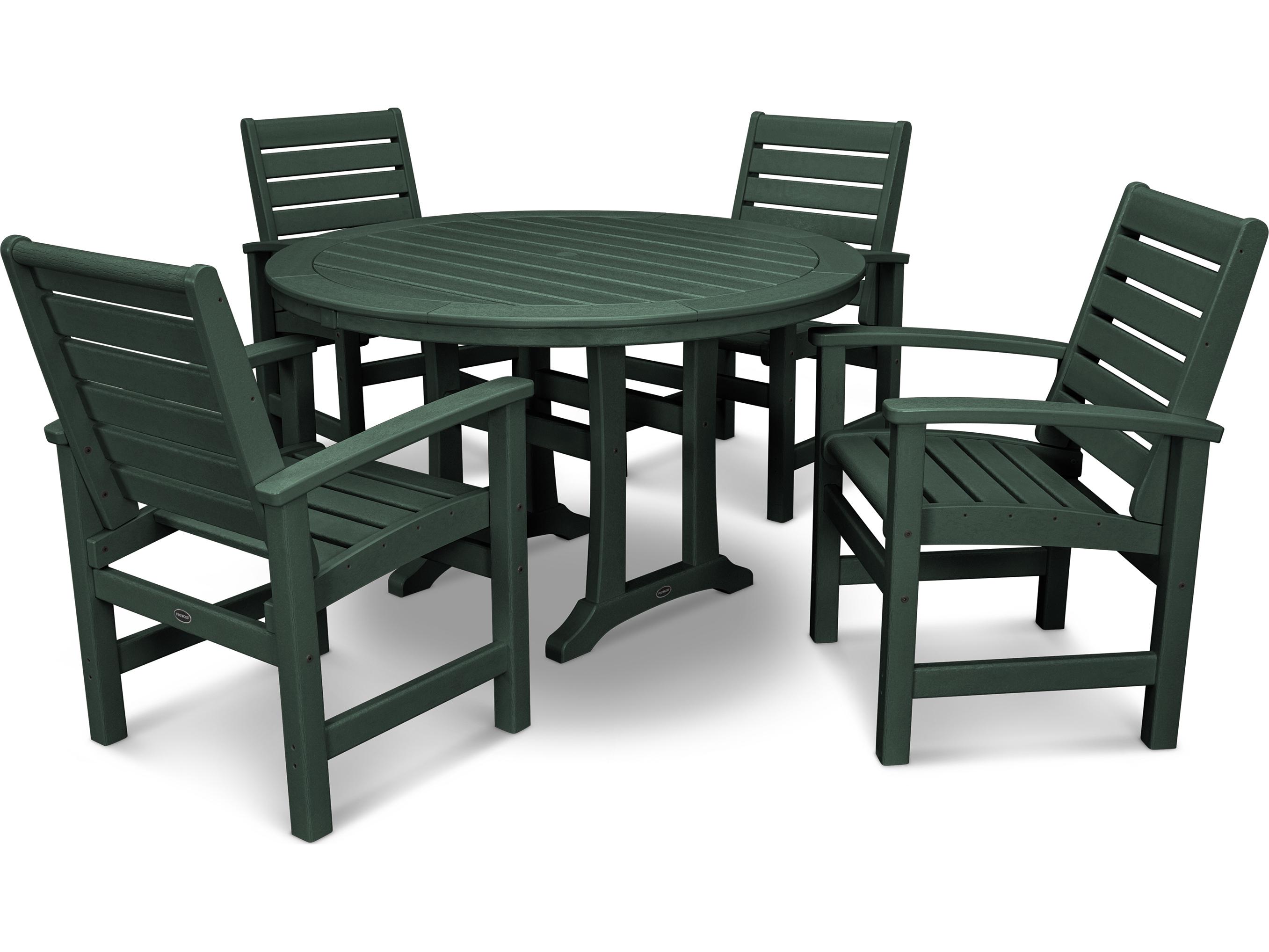 POLYWOOD® Signature Recycled Plastic 5 Piece Nautical Trestle Outdoor Patio Dining Set
