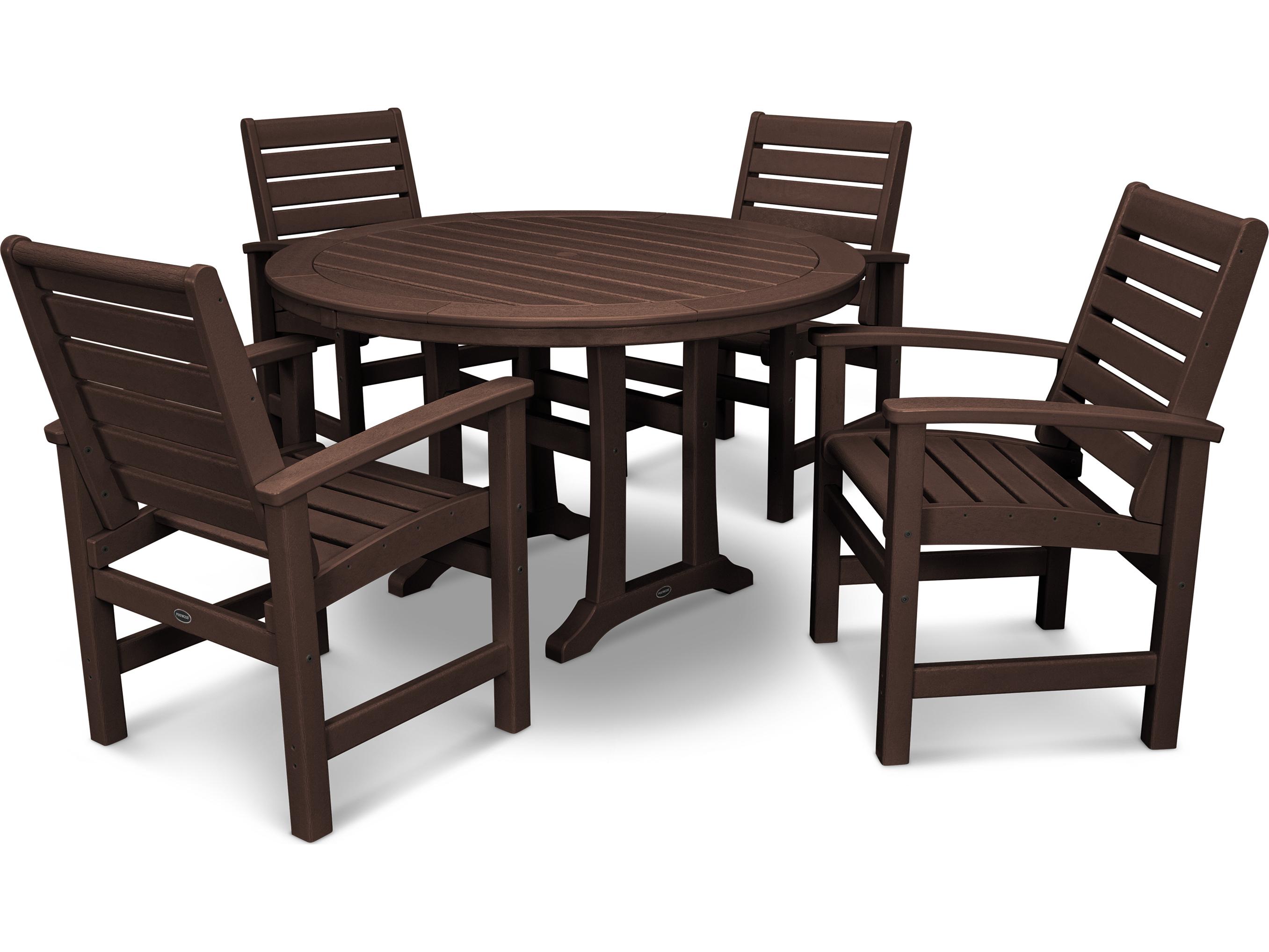 POLYWOOD® Signature Recycled Plastic 5 Piece Nautical Trestle Outdoor Patio Dining Set
