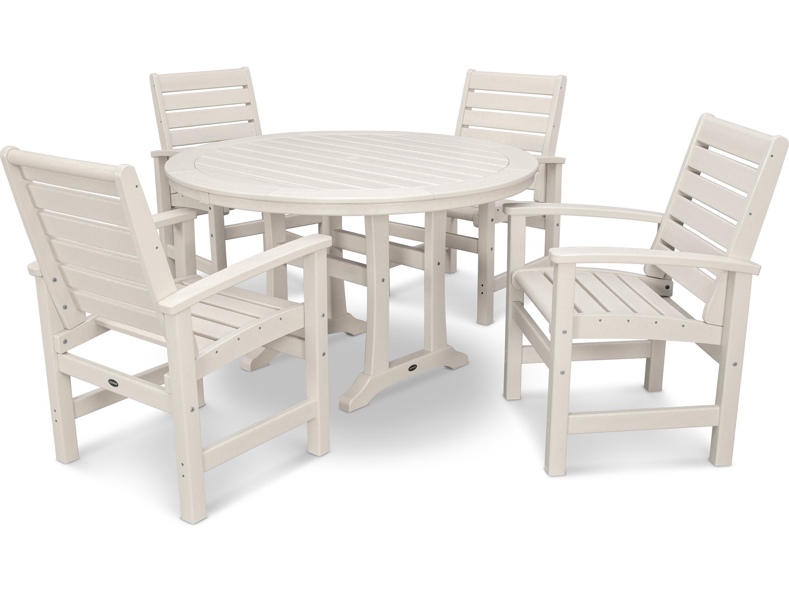 POLYWOOD® Signature Recycled Plastic 5 Piece Nautical Trestle Outdoor Patio Dining Set