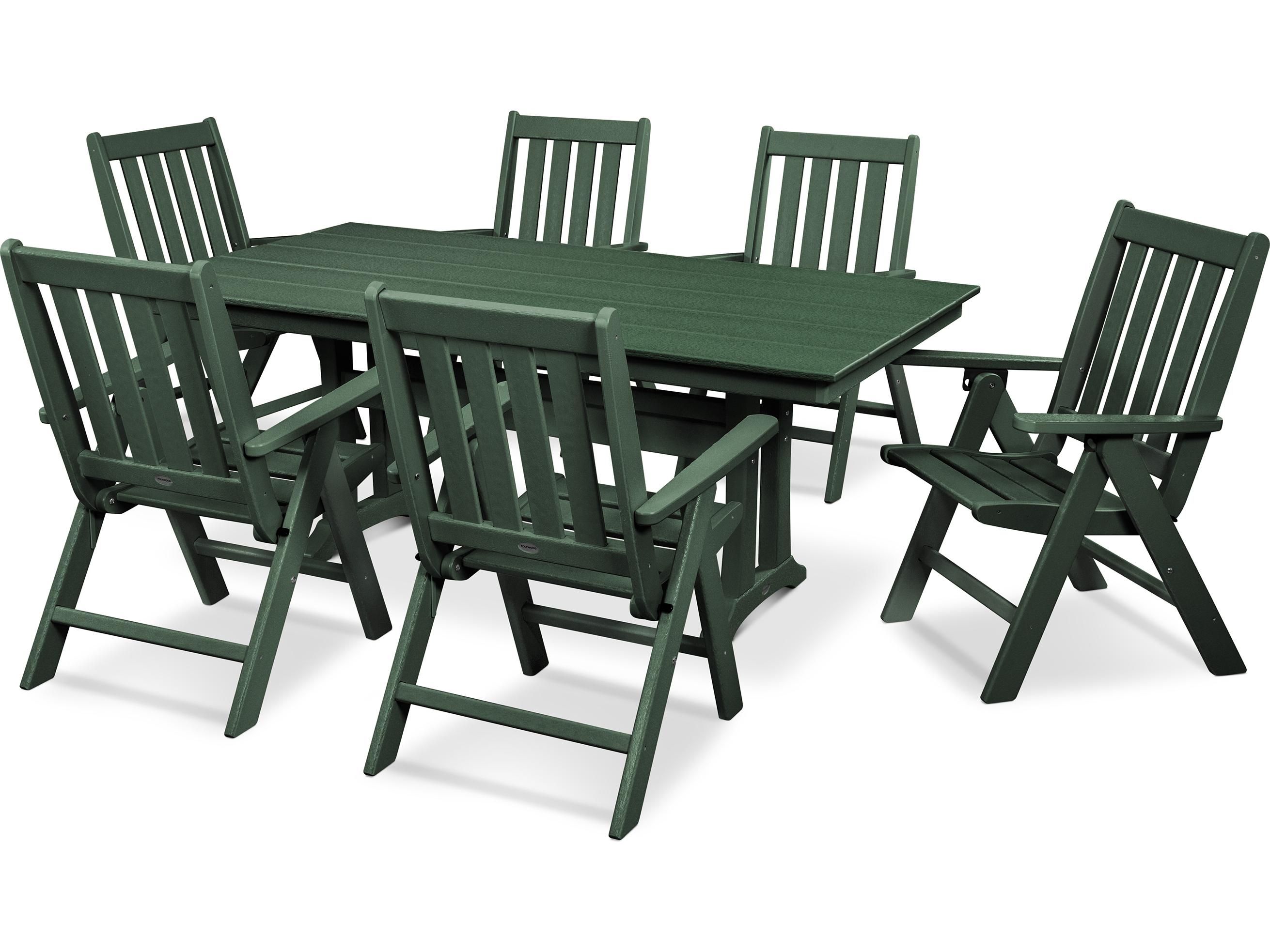 POLYWOOD® Vineyard Recycled Plastic 7 Piece Farmhouse Folding Outdoor Dining Set