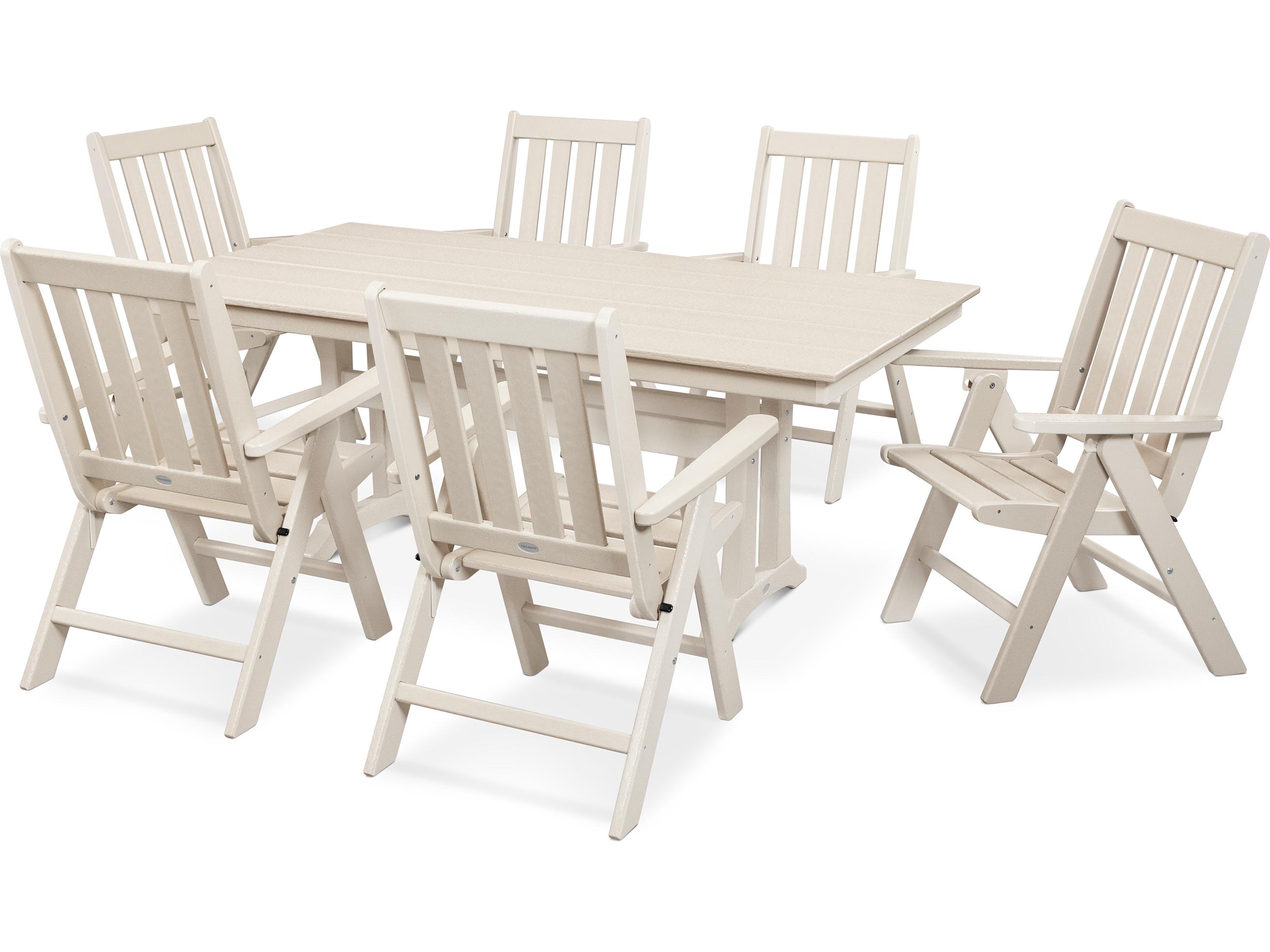 POLYWOOD® Vineyard Recycled Plastic 7 Piece Farmhouse Folding Outdoor Dining Set