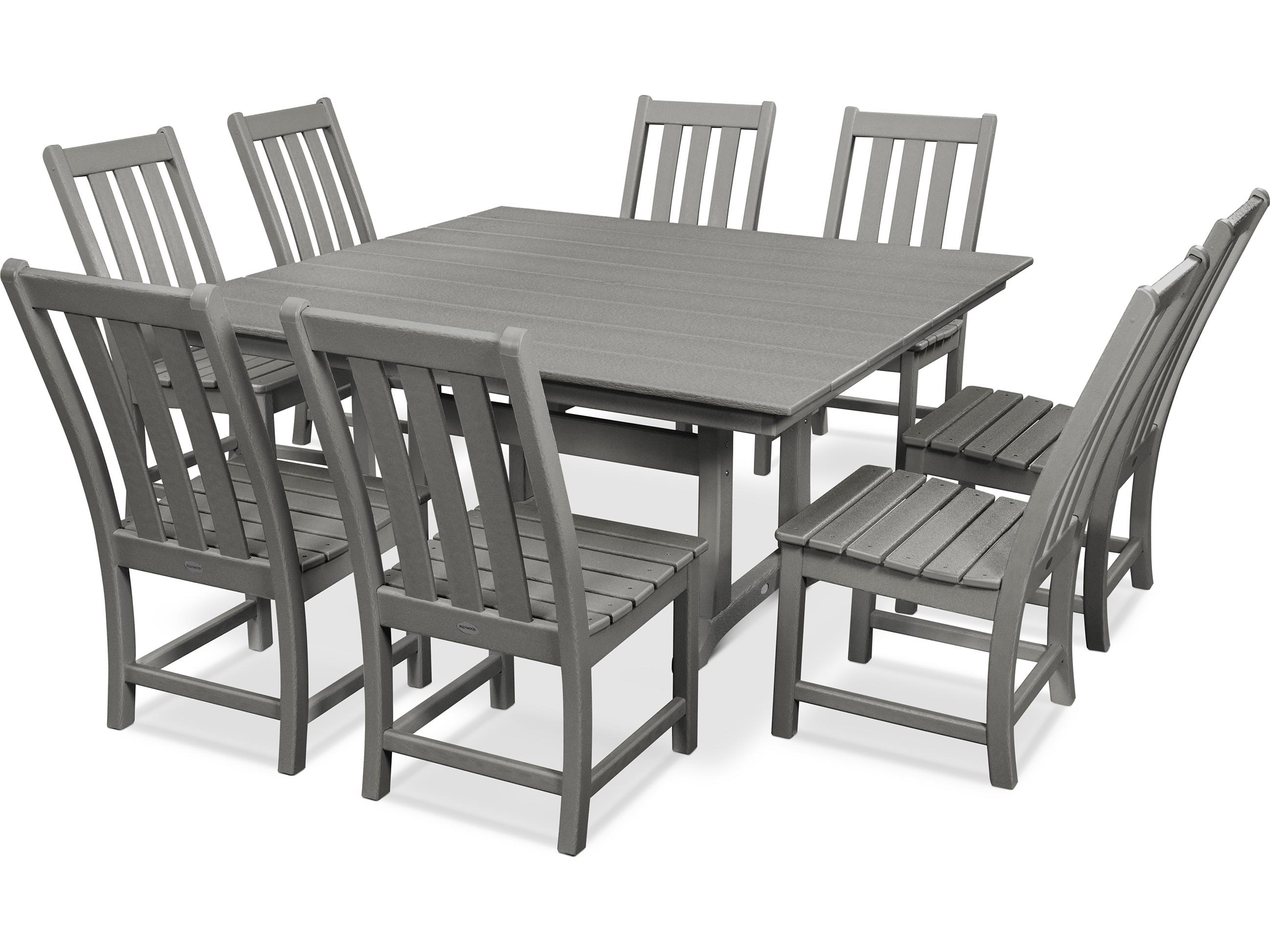 POLYWOOD® Vineyard Recycled Plastic 9 Piece Farmhouse Outdoor Patio Dining Set