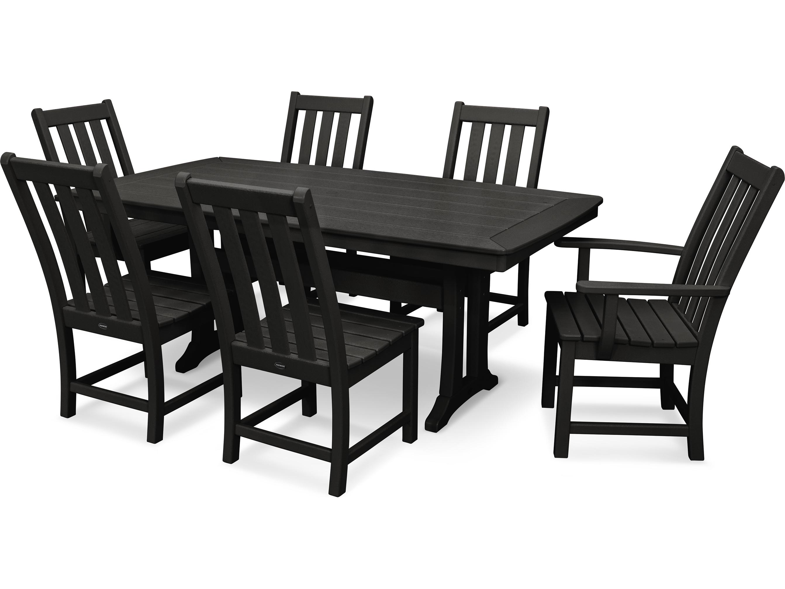 POLYWOOD® Vineyard Recycled Plastic 7 Piece Nautical Trestle Patio Dining Set