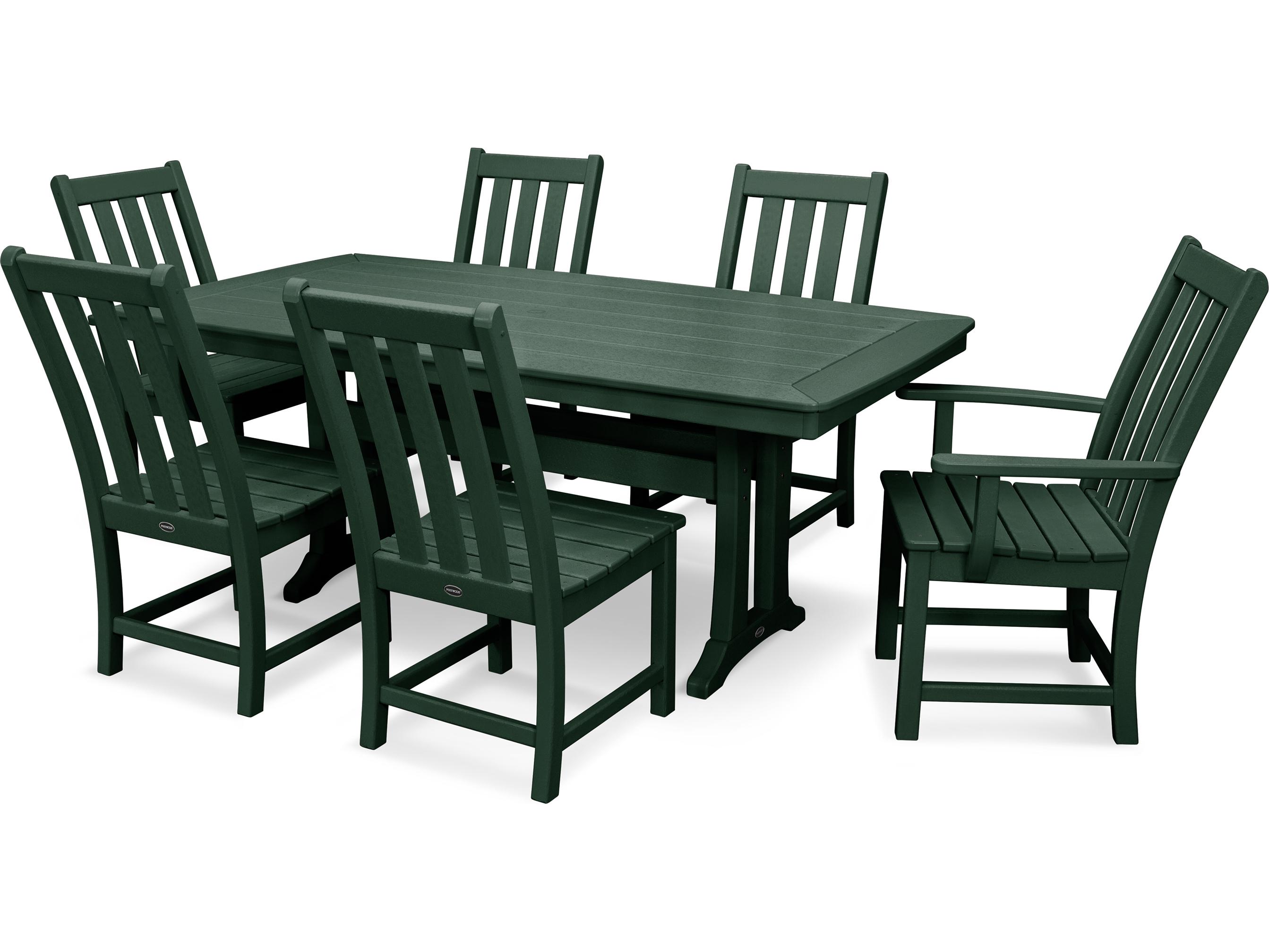 POLYWOOD® Vineyard Recycled Plastic 7 Piece Nautical Trestle Patio Dining Set