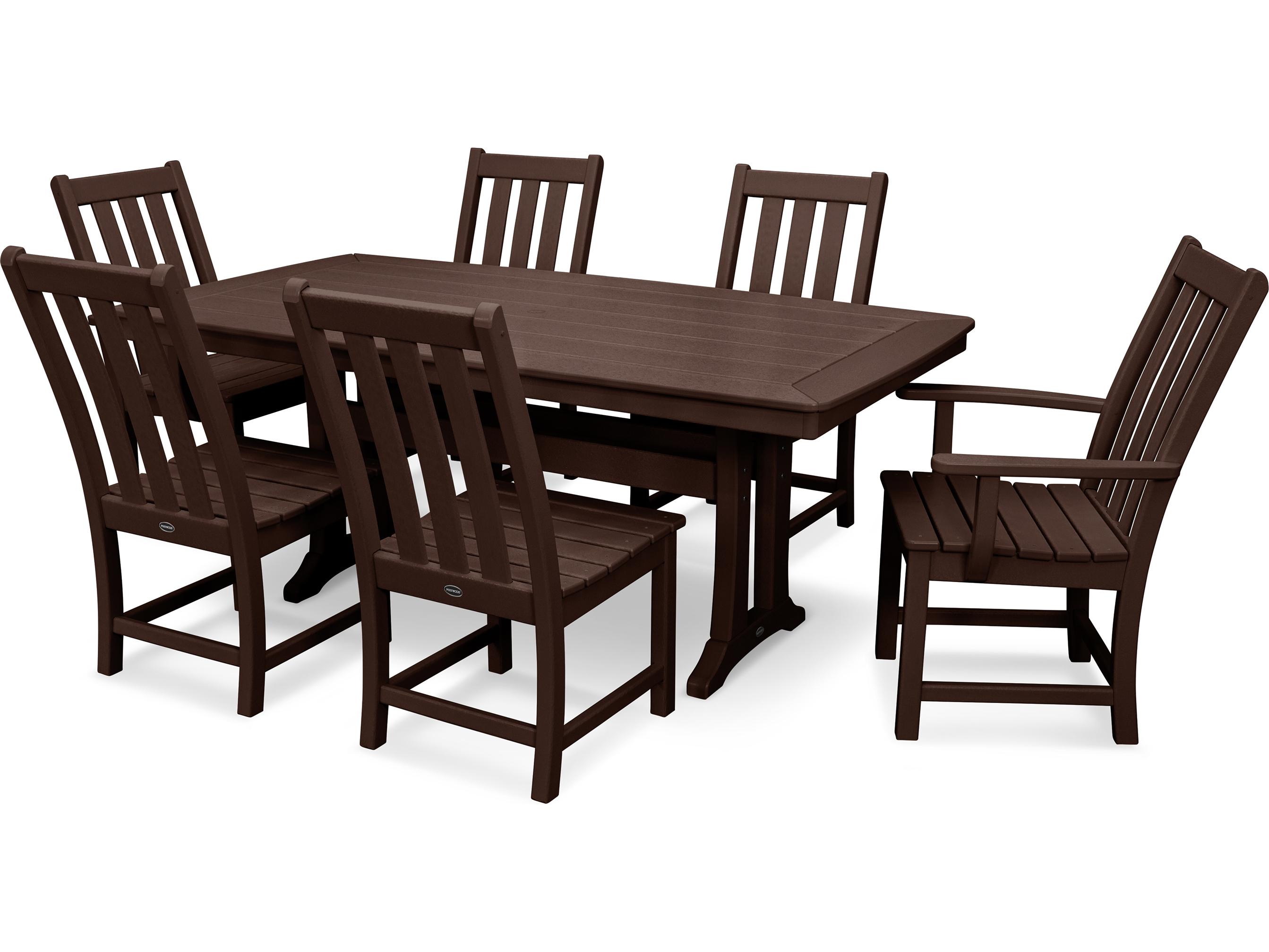 POLYWOOD® Vineyard Recycled Plastic 7 Piece Nautical Trestle Patio Dining Set
