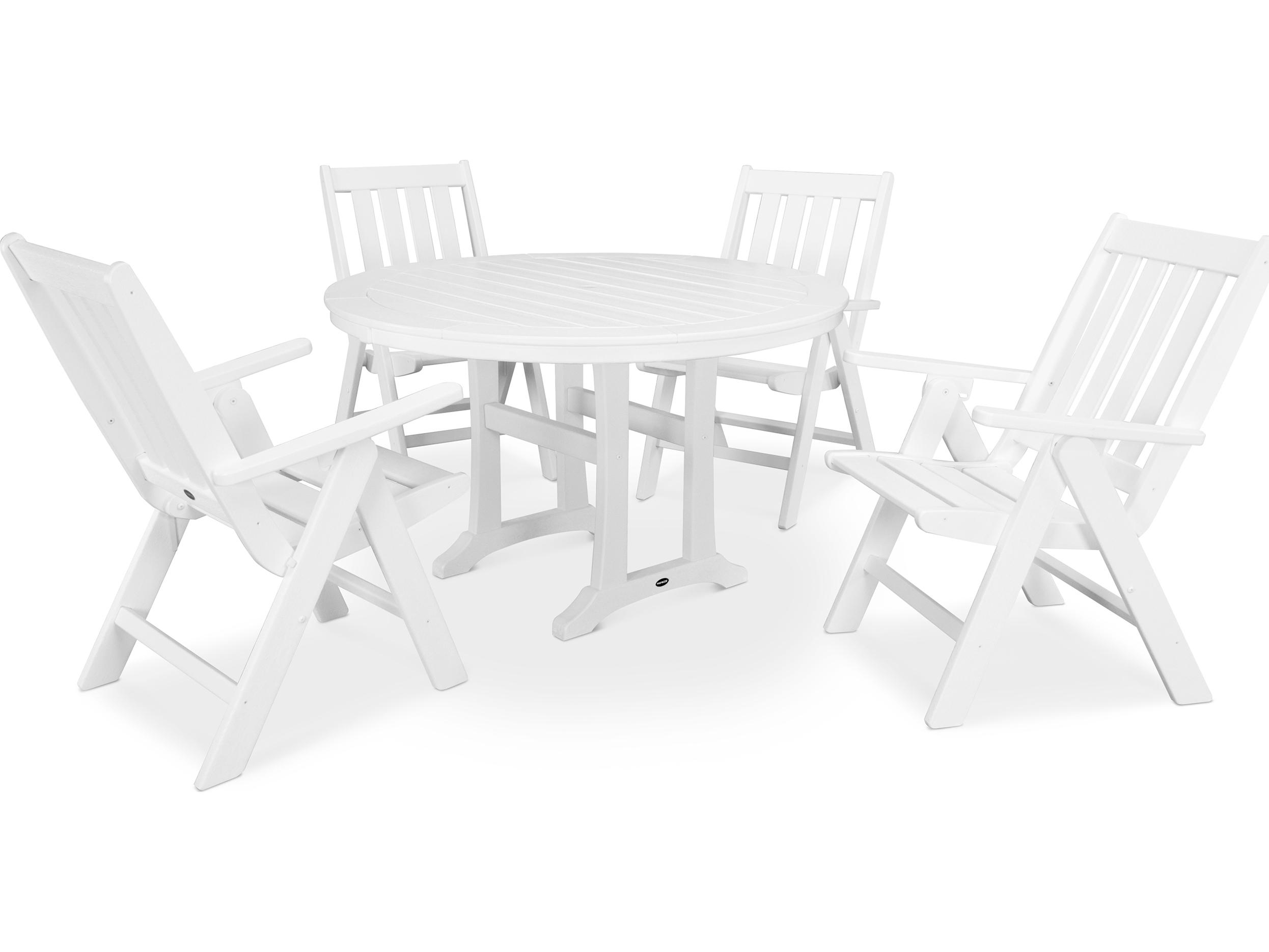 POLYWOOD® Vineyard Recycled Plastic 5 Piece Nautical Trestle Folding Patio Dining Set