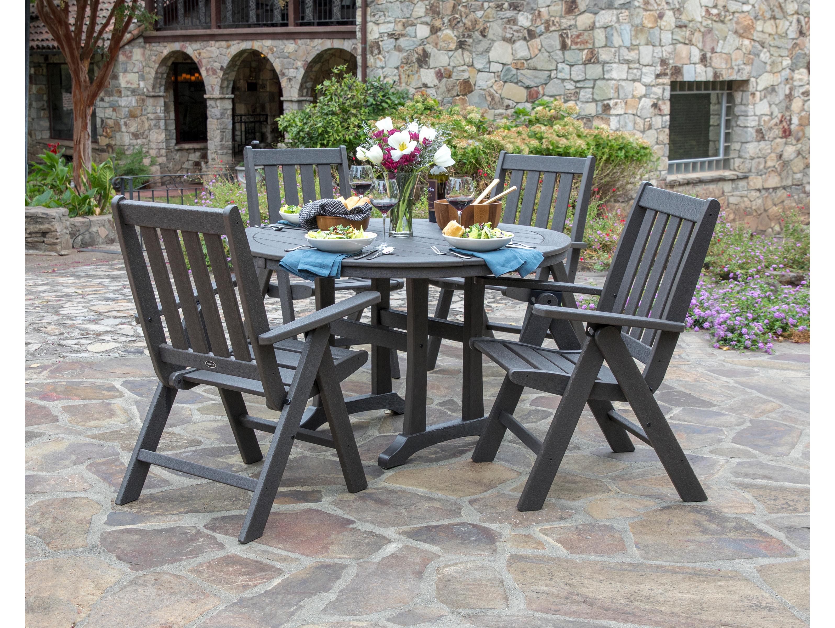 POLYWOOD® Vineyard Recycled Plastic 5 Piece Nautical Trestle Folding Patio Dining Set