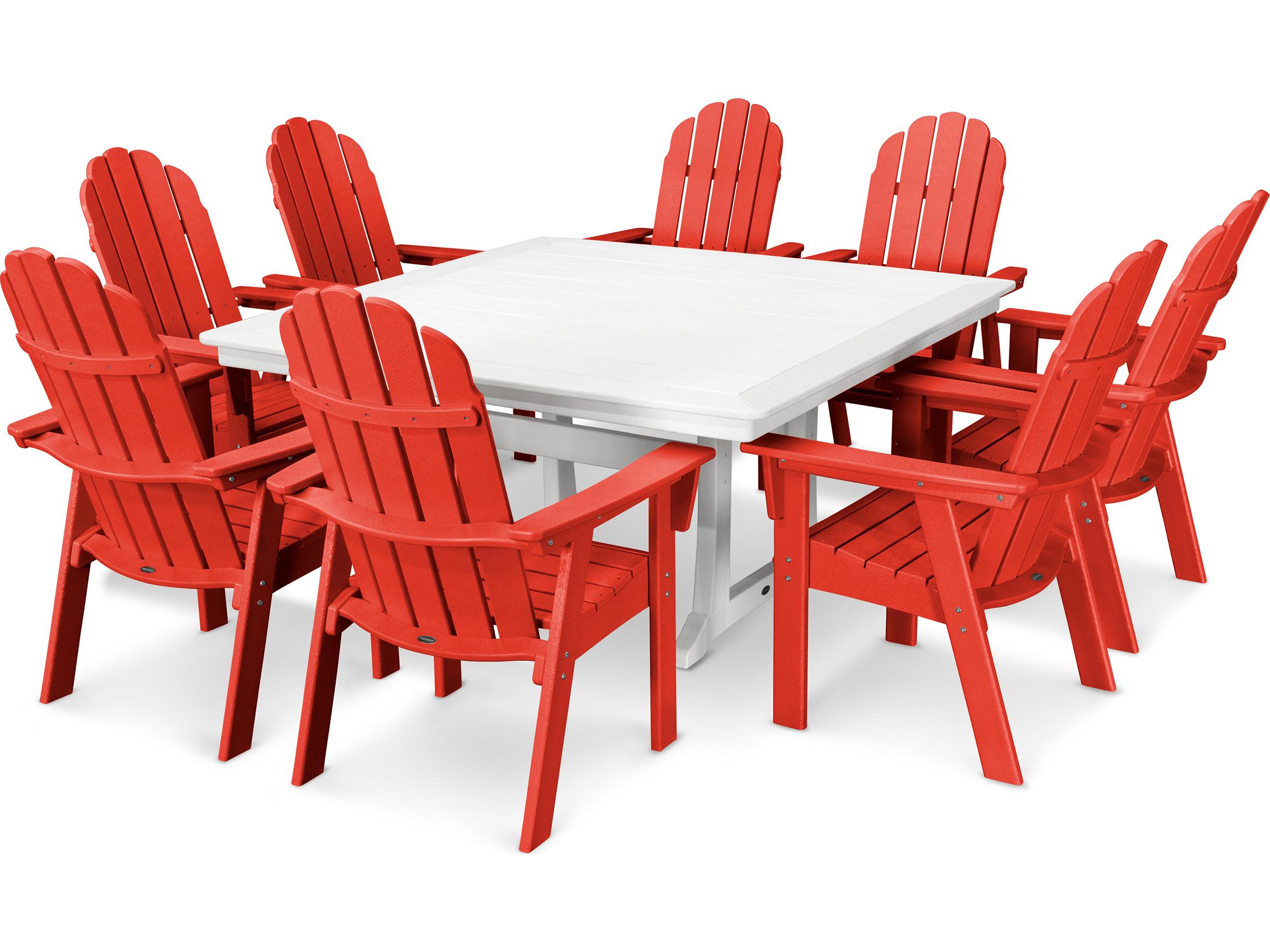 POLYWOOD® Vineyard Adirondack 9-Piece Nautical Trestle Patio Dining Set