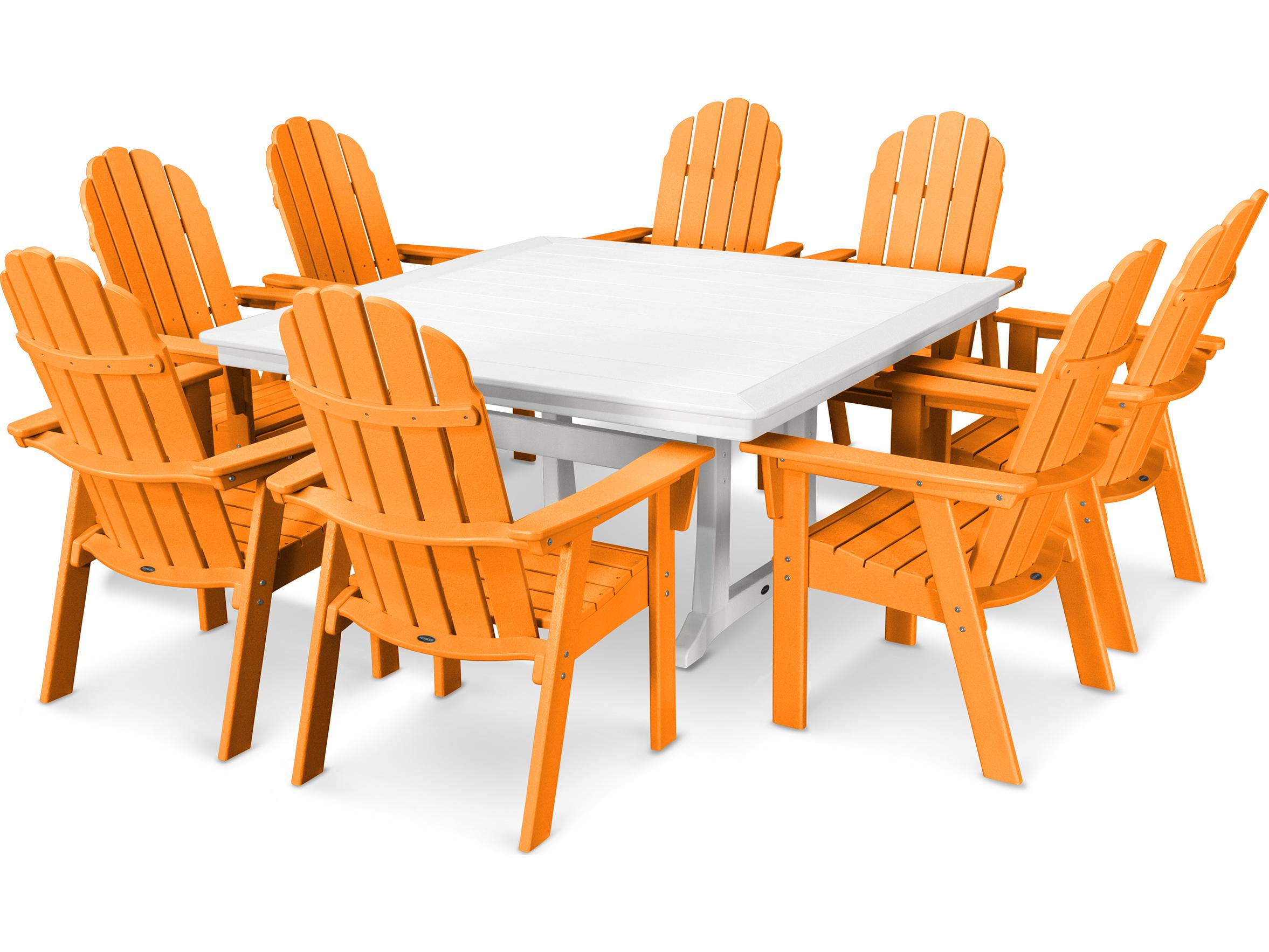 POLYWOOD® Vineyard Adirondack 9-Piece Nautical Trestle Patio Dining Set
