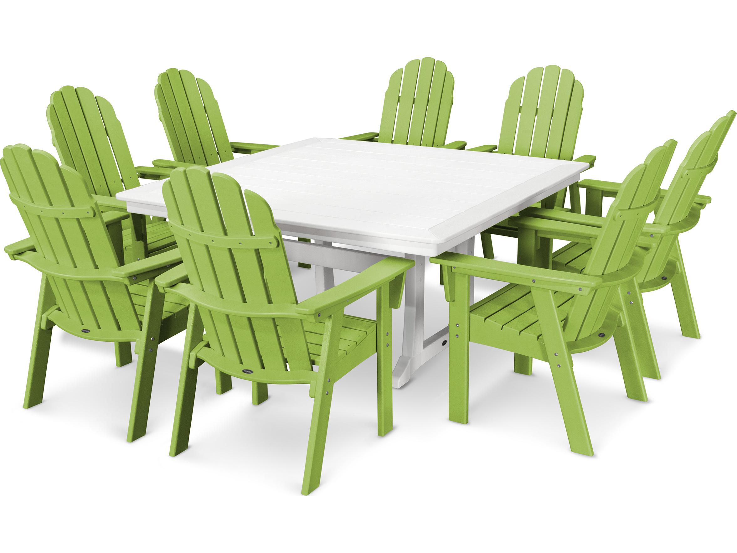 POLYWOOD® Vineyard Adirondack 9-Piece Nautical Trestle Patio Dining Set