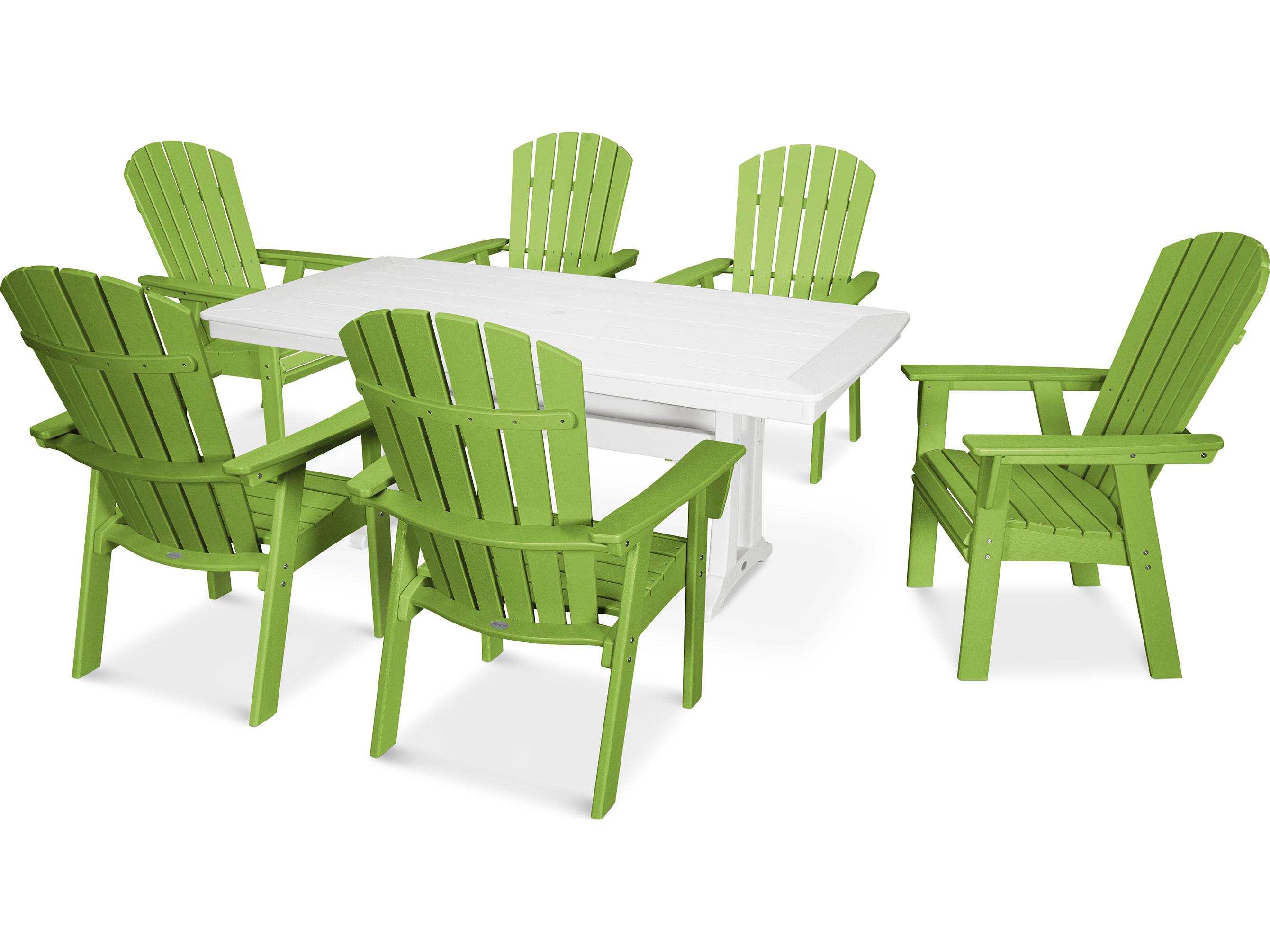 POLYWOOD® Nautical Recycled Plastic 7 Piece Trestle Outdoor Patio Dining Set