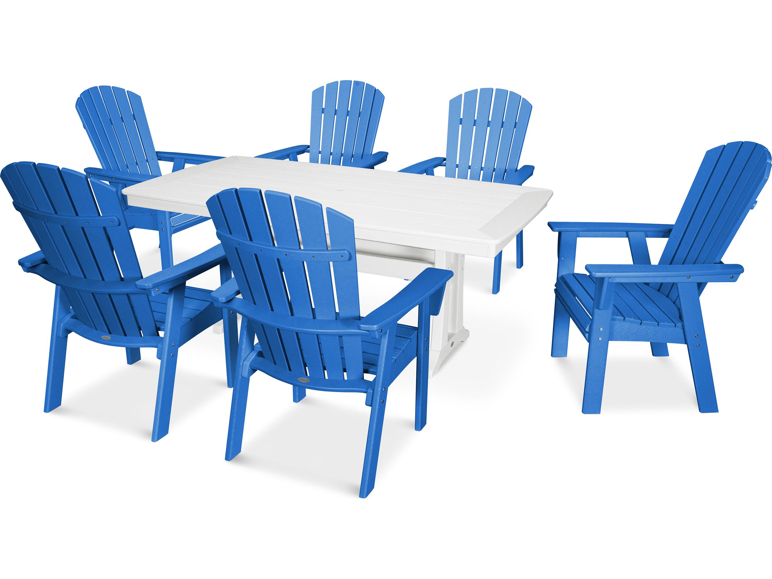 POLYWOOD® Nautical Recycled Plastic 7 Piece Trestle Outdoor Patio Dining Set