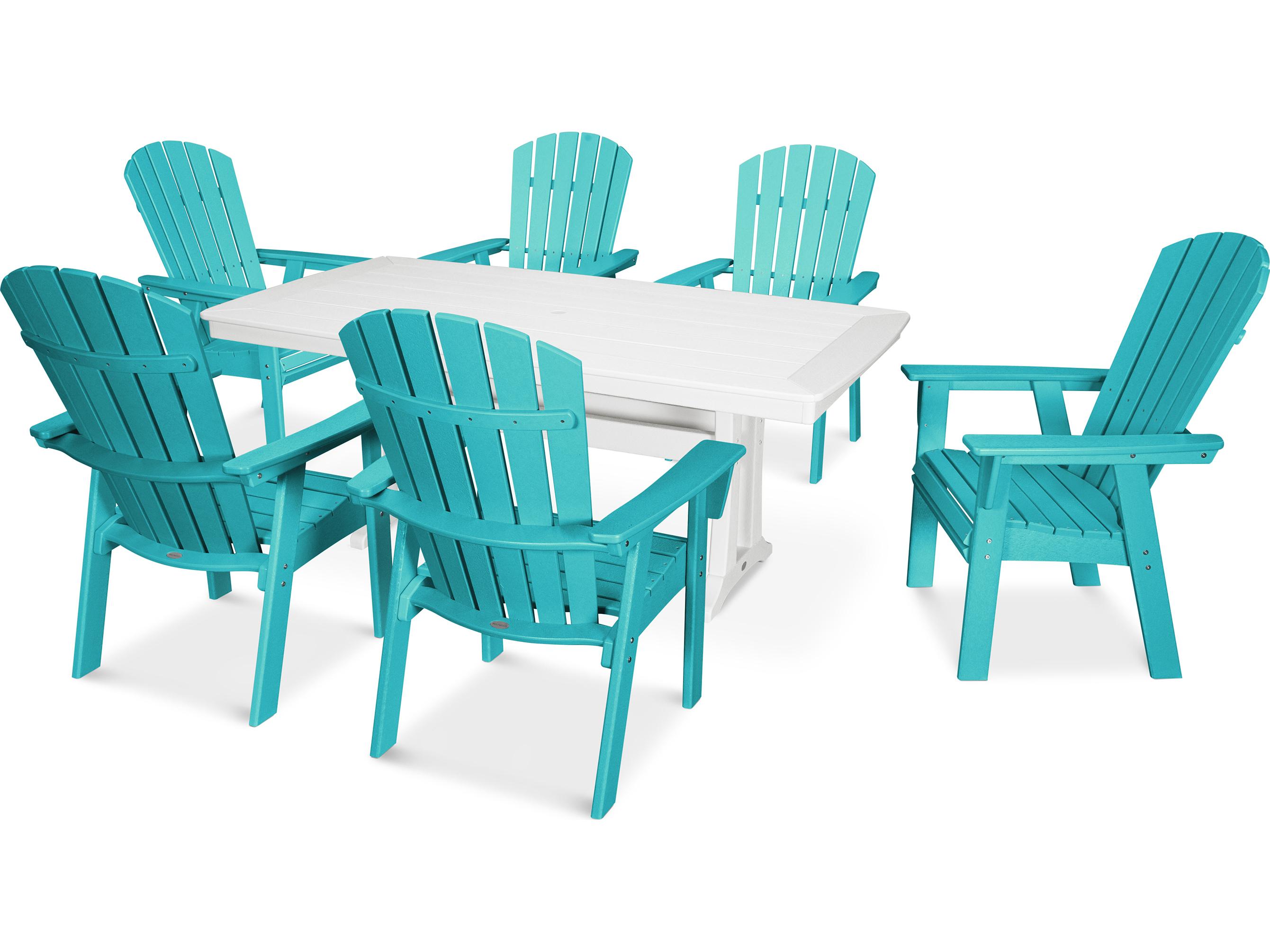 POLYWOOD® Nautical Recycled Plastic 7 Piece Trestle Outdoor Patio Dining Set