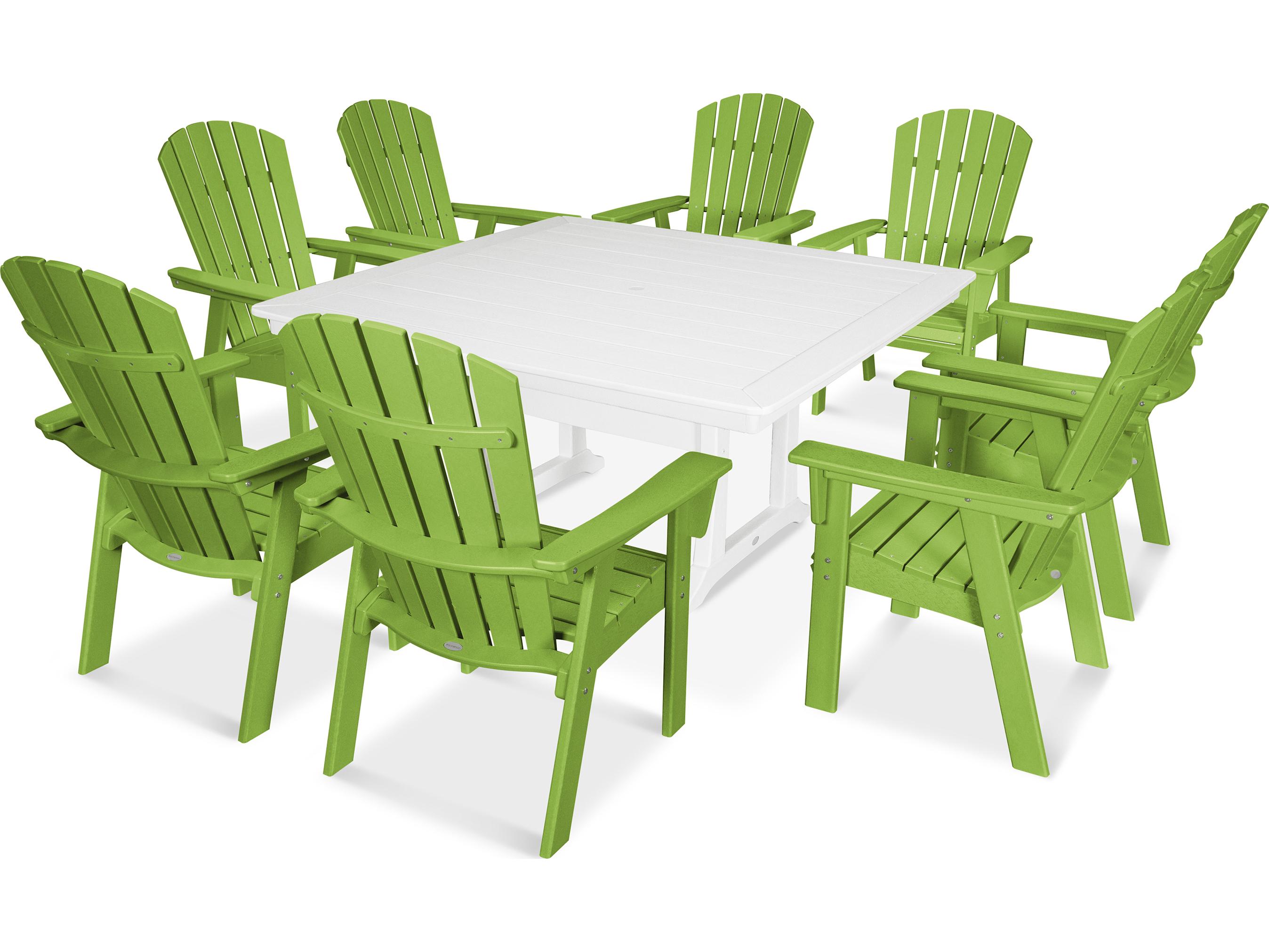 POLYWOOD® Nautical Recycled Plastic 9 Piece Trestle Patio Dining Set