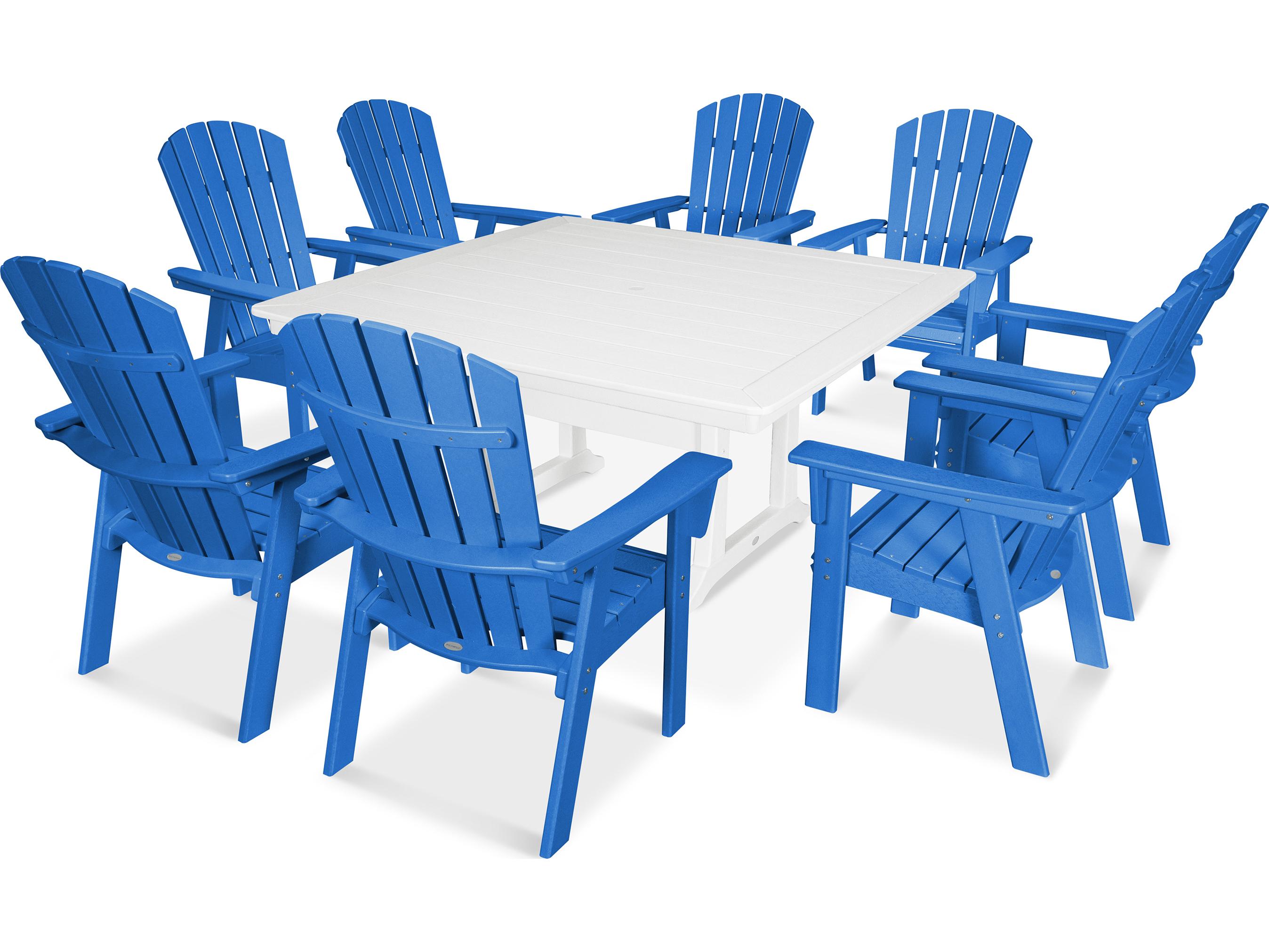 POLYWOOD® Nautical Recycled Plastic 9 Piece Trestle Patio Dining Set