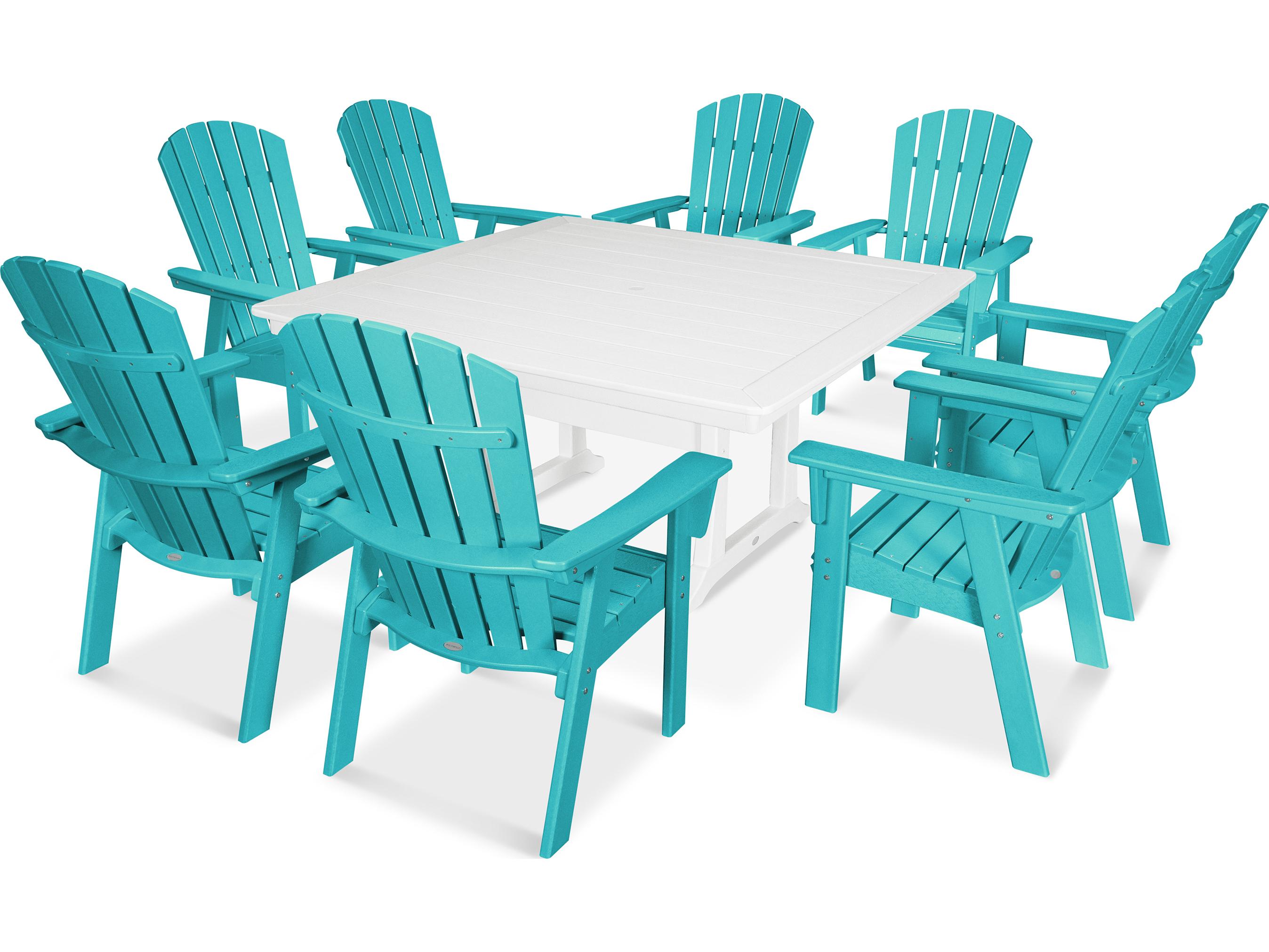 POLYWOOD® Nautical Recycled Plastic 9 Piece Trestle Patio Dining Set