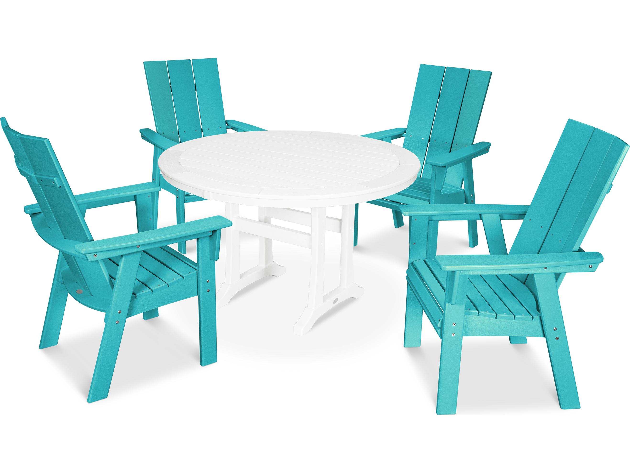 POLYWOOD® Modern Recycled Plastic 5 Piece Nautical Trestle Outdoor Dining Set