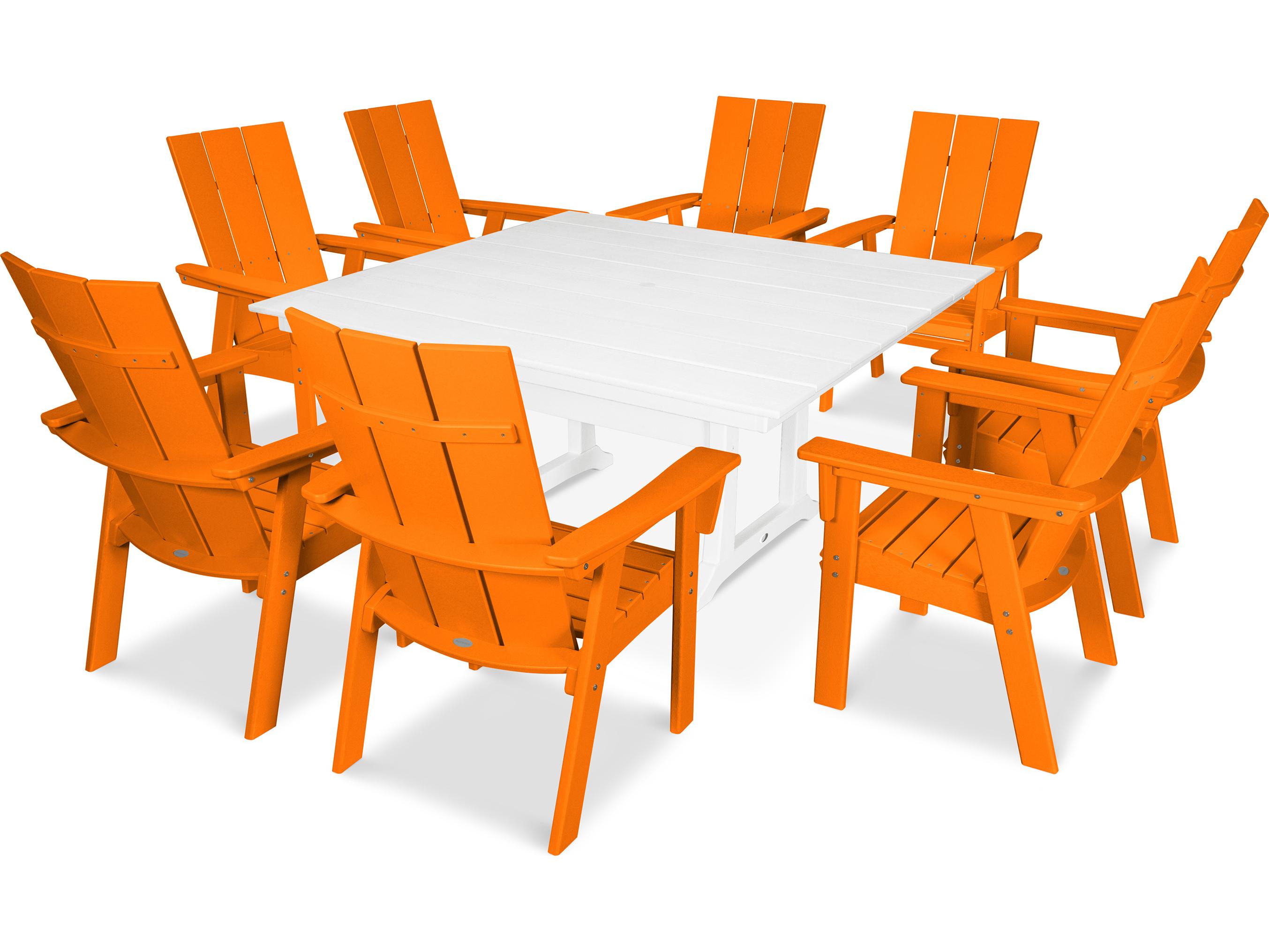 POLYWOOD® Modern Recycled Plastic 9 Piece Farmhouse Patio Dining Set