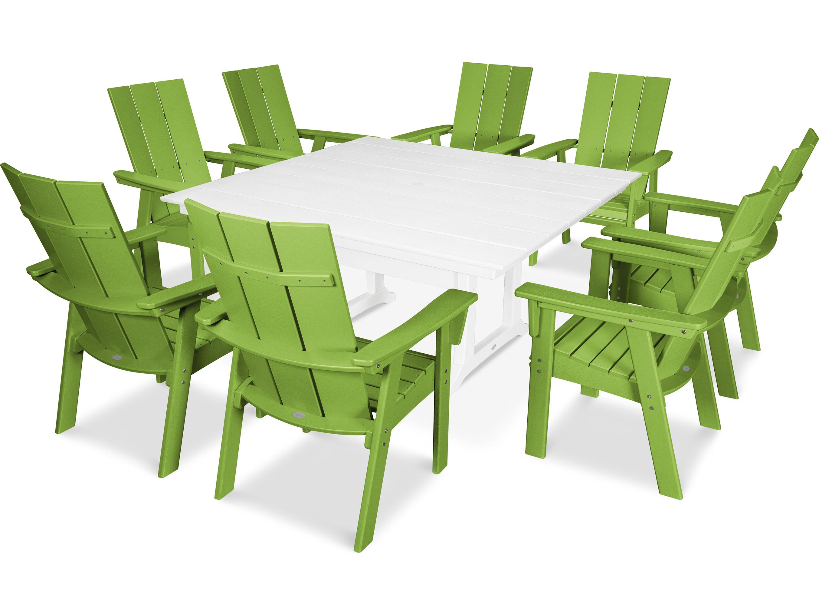 POLYWOOD® Modern Recycled Plastic 9 Piece Farmhouse Patio Dining Set