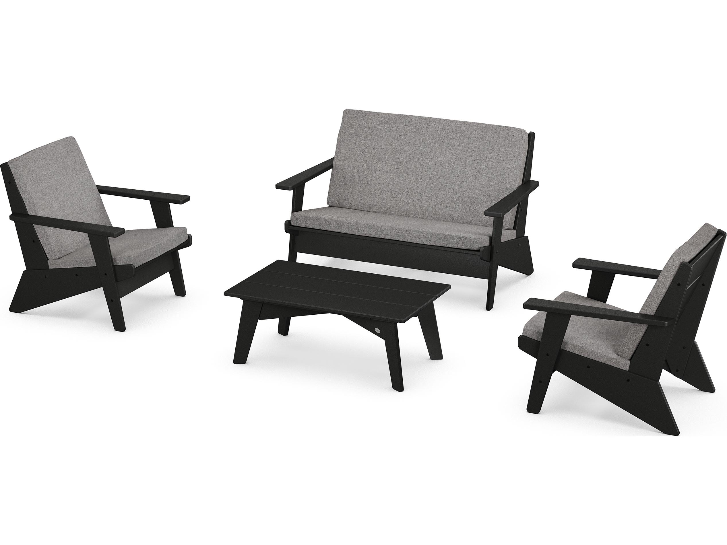 POLYWOOD® Riviera Modern Recycled Plastic 4 Piece Outdoor Lounge Set