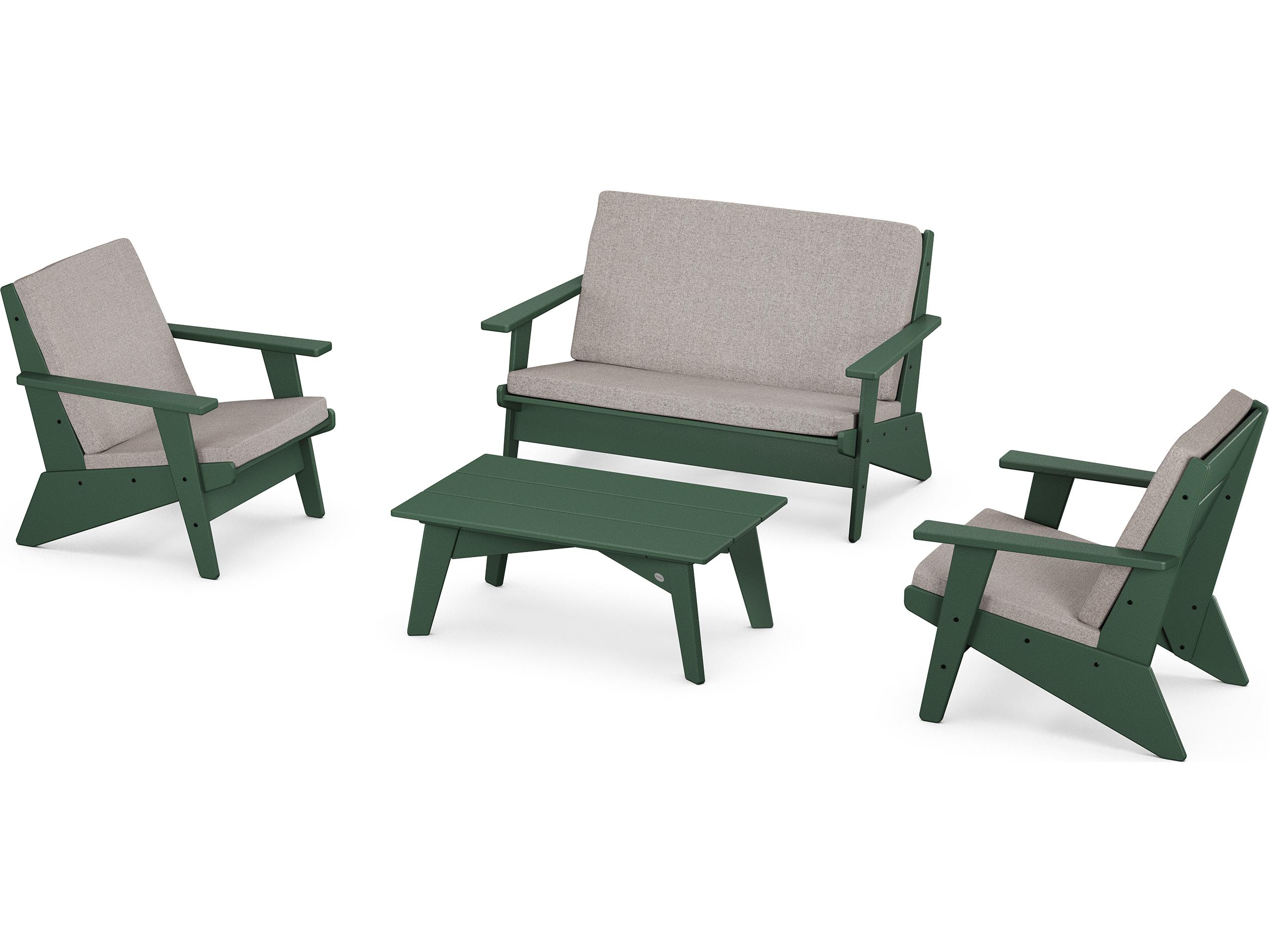POLYWOOD® Riviera Modern Recycled Plastic 4 Piece Outdoor Lounge Set