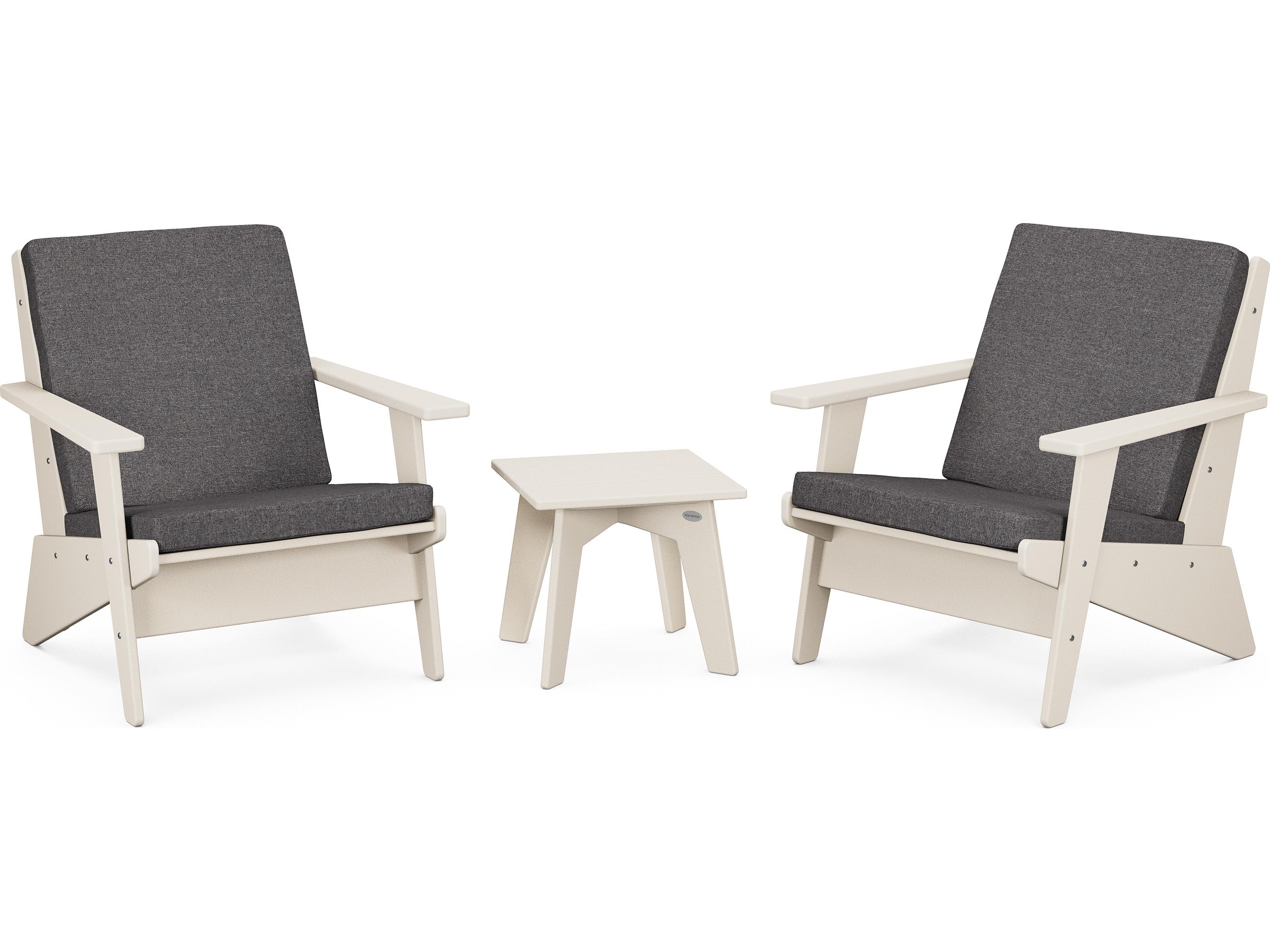 POLYWOOD® Riviera Modern Recycled Plastic 3 Piece Outdoor Patio Lounge Set