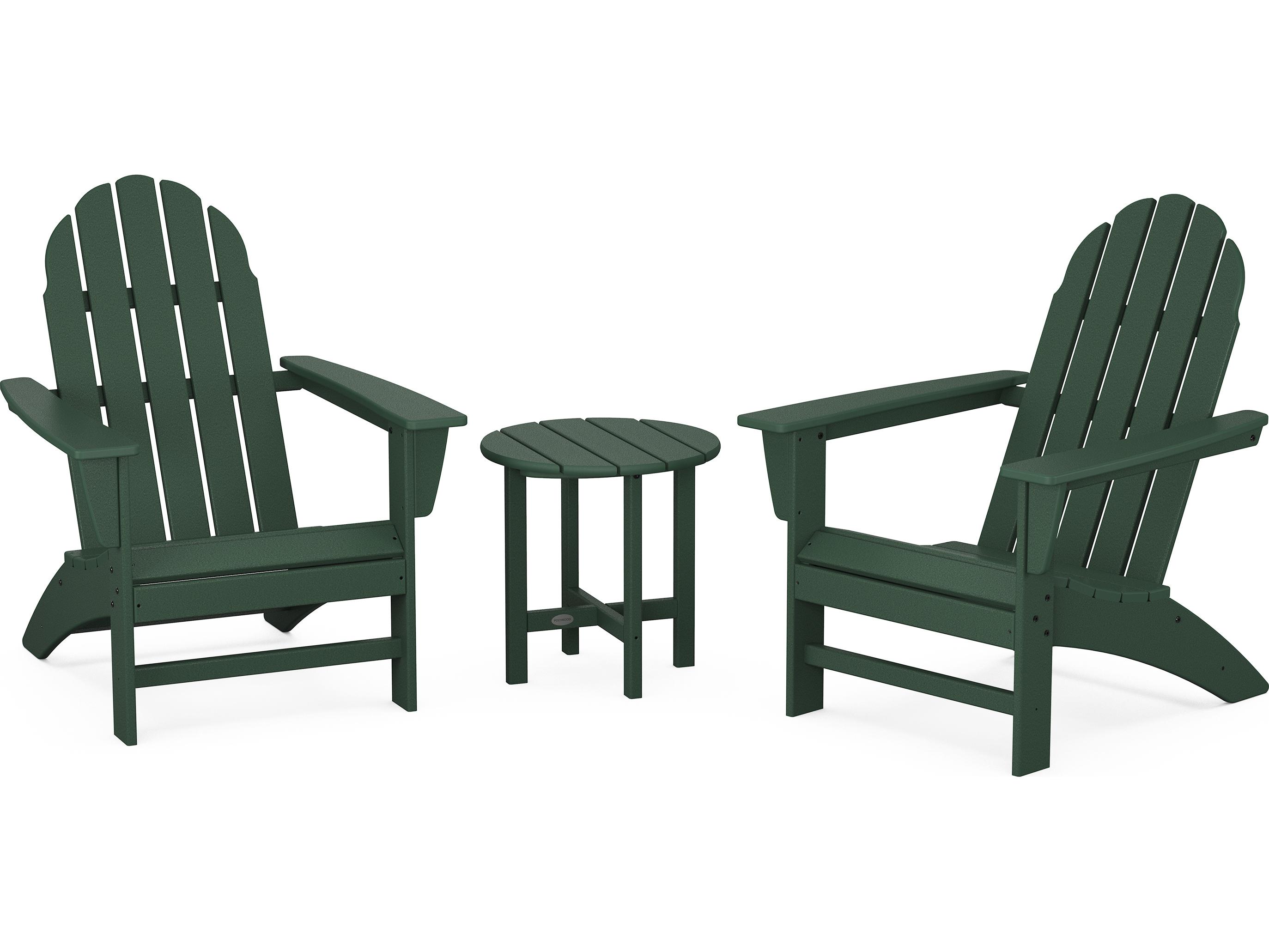 POLYWOOD® Vineyard Recycled Plastic 3 Piece Adirondack Outdoor Patio Lounge Set