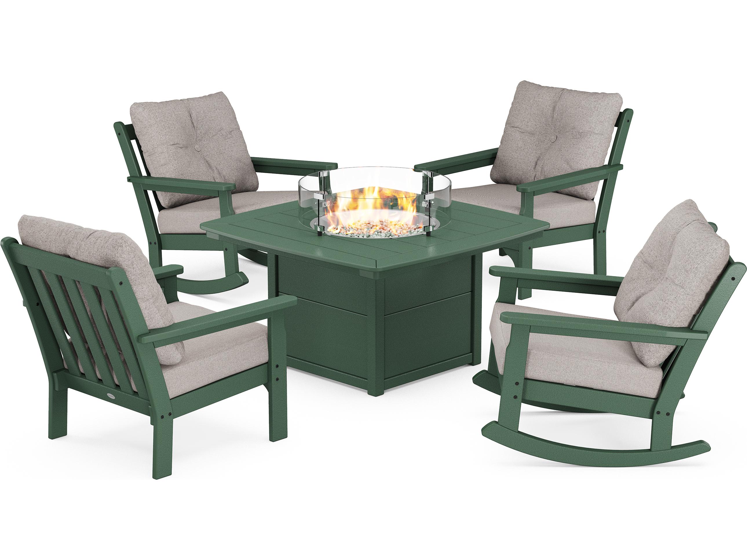 POLYWOOD® Vineyard Recycled Plastic 5-Piece Deep Seating Firepit Outdoor Patio Lounge Set