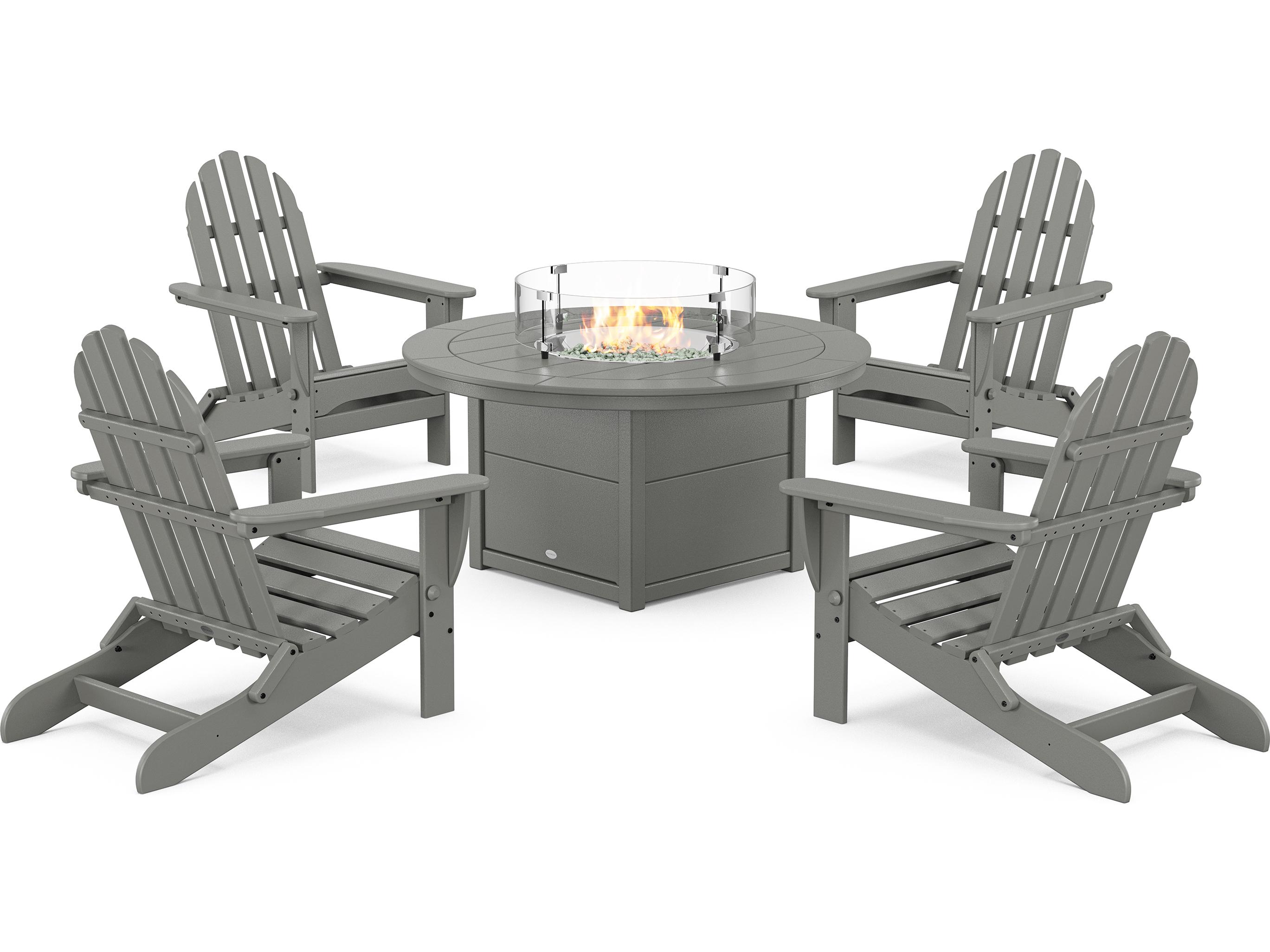 POLYWOOD Classic Folding Adirondack 6-Piece Conversation Set with Fire Pit Table