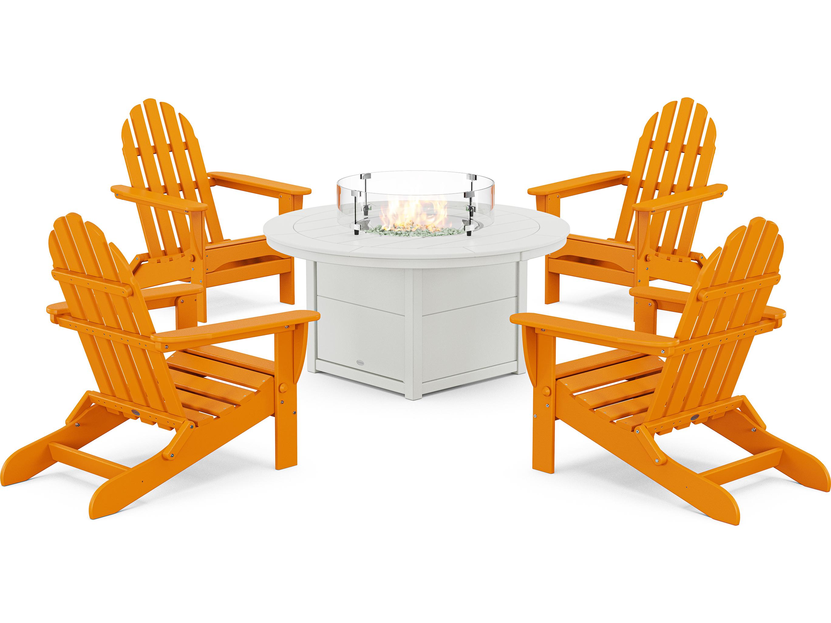 POLYWOOD Classic Folding Adirondack 6-Piece Conversation Set with Fire Pit Table