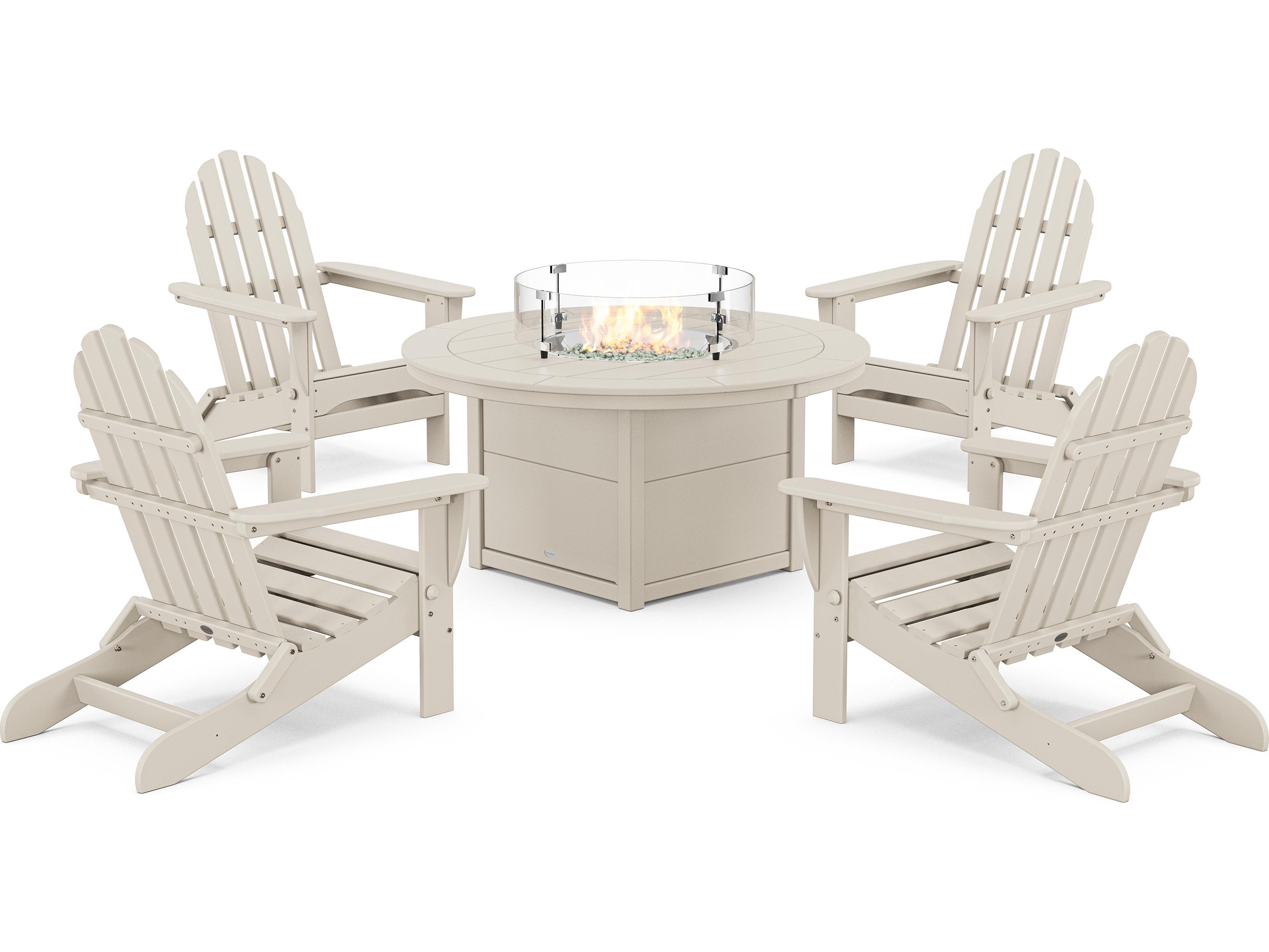 POLYWOOD Classic Folding Adirondack 6-Piece Conversation Set with Fire Pit Table