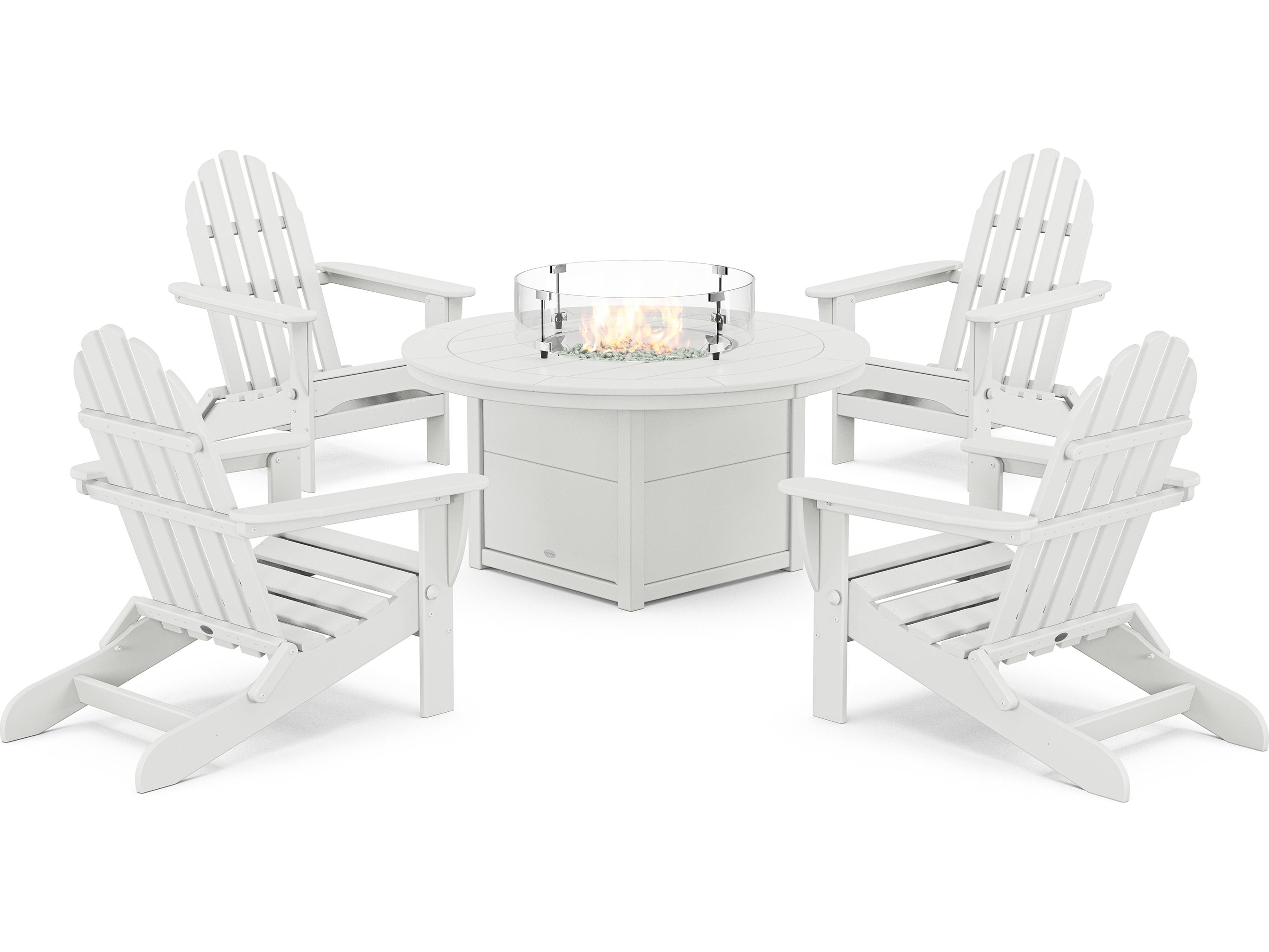 POLYWOOD Classic Folding Adirondack 6-Piece Conversation Set with Fire Pit Table
