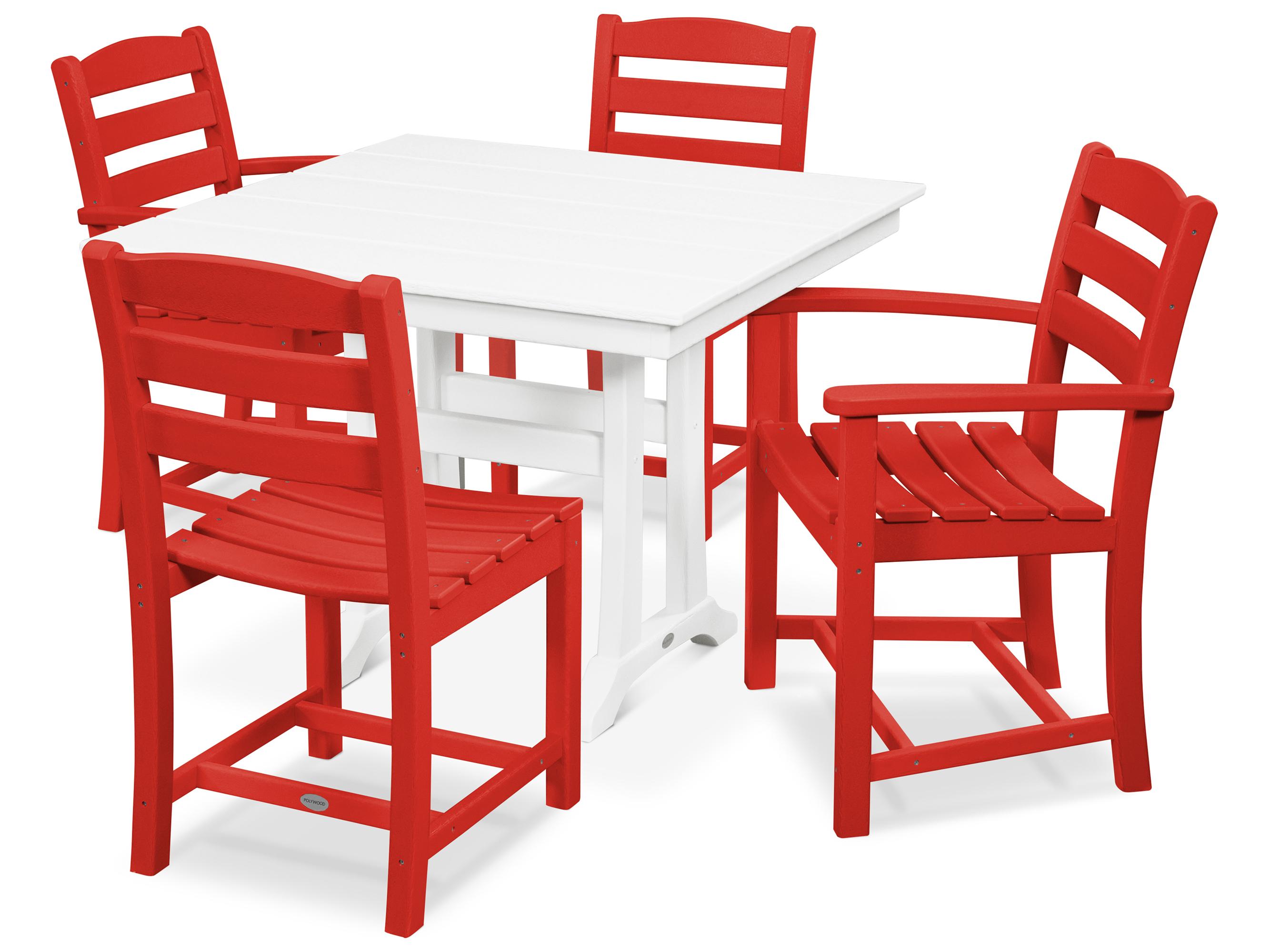 POLYWOOD® La Casa Recycled Plastic 5 Piece Farmhouse Outdoor Dining Set
