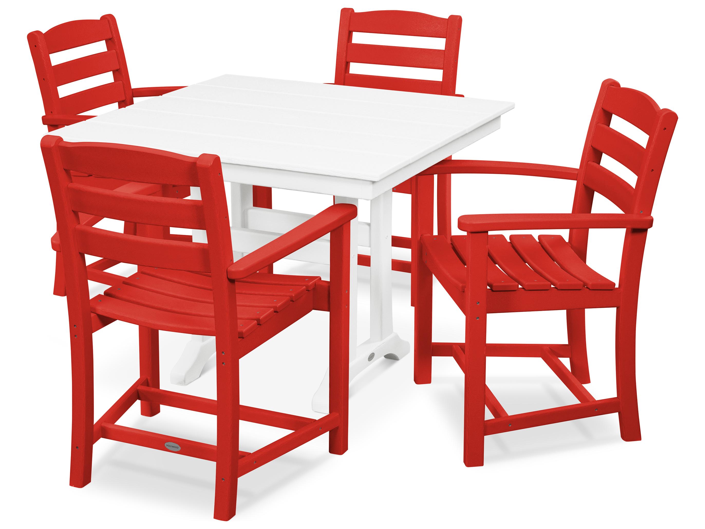 POLYWOOD® La Casa Recycled Plastic 5 Piece Farmhouse Outdoor Patio Dining Set