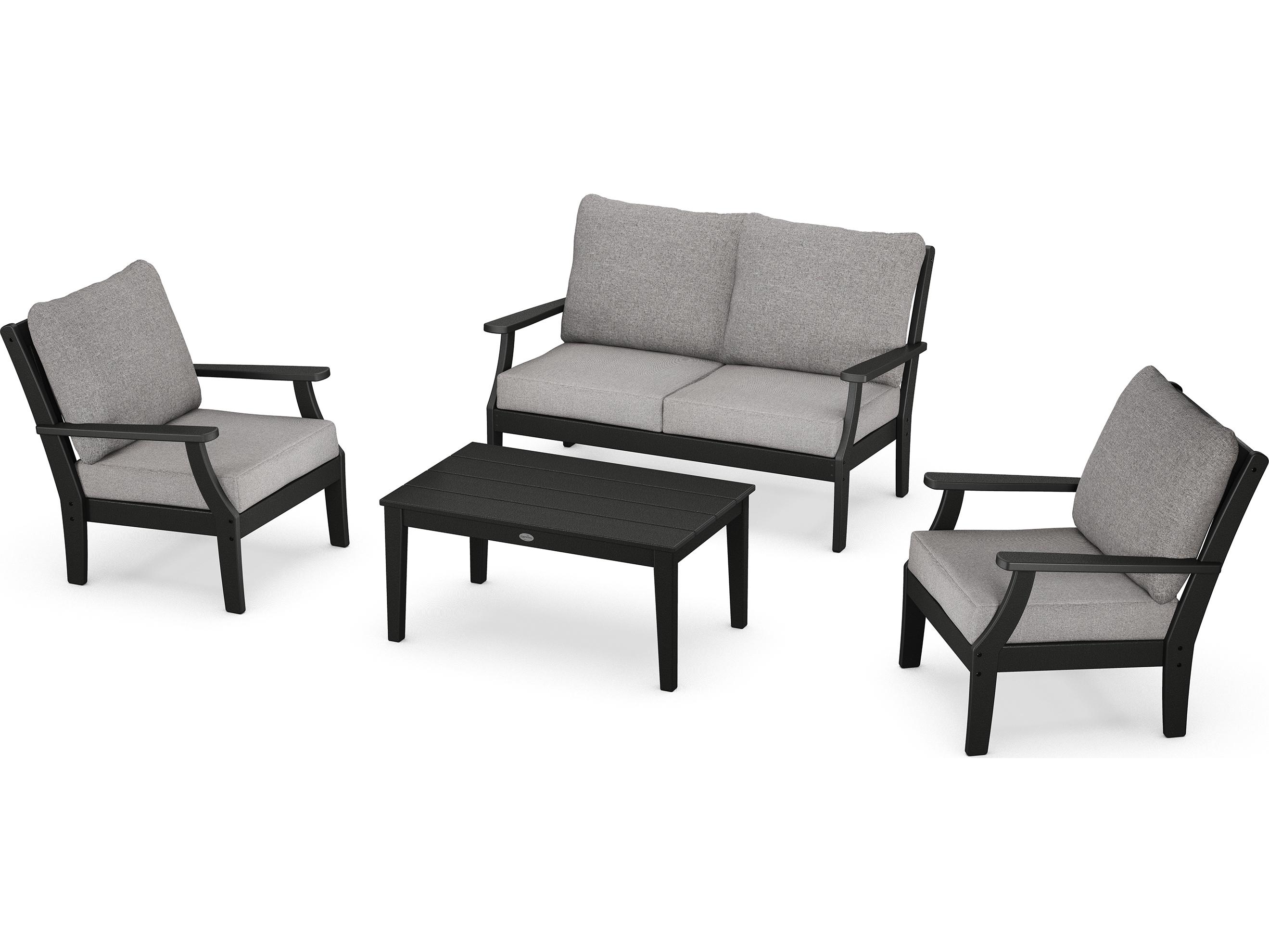POLYWOOD® Braxton Recycled Plastic 4 Piece Deep Seating Outdoor Patio Lounge Set