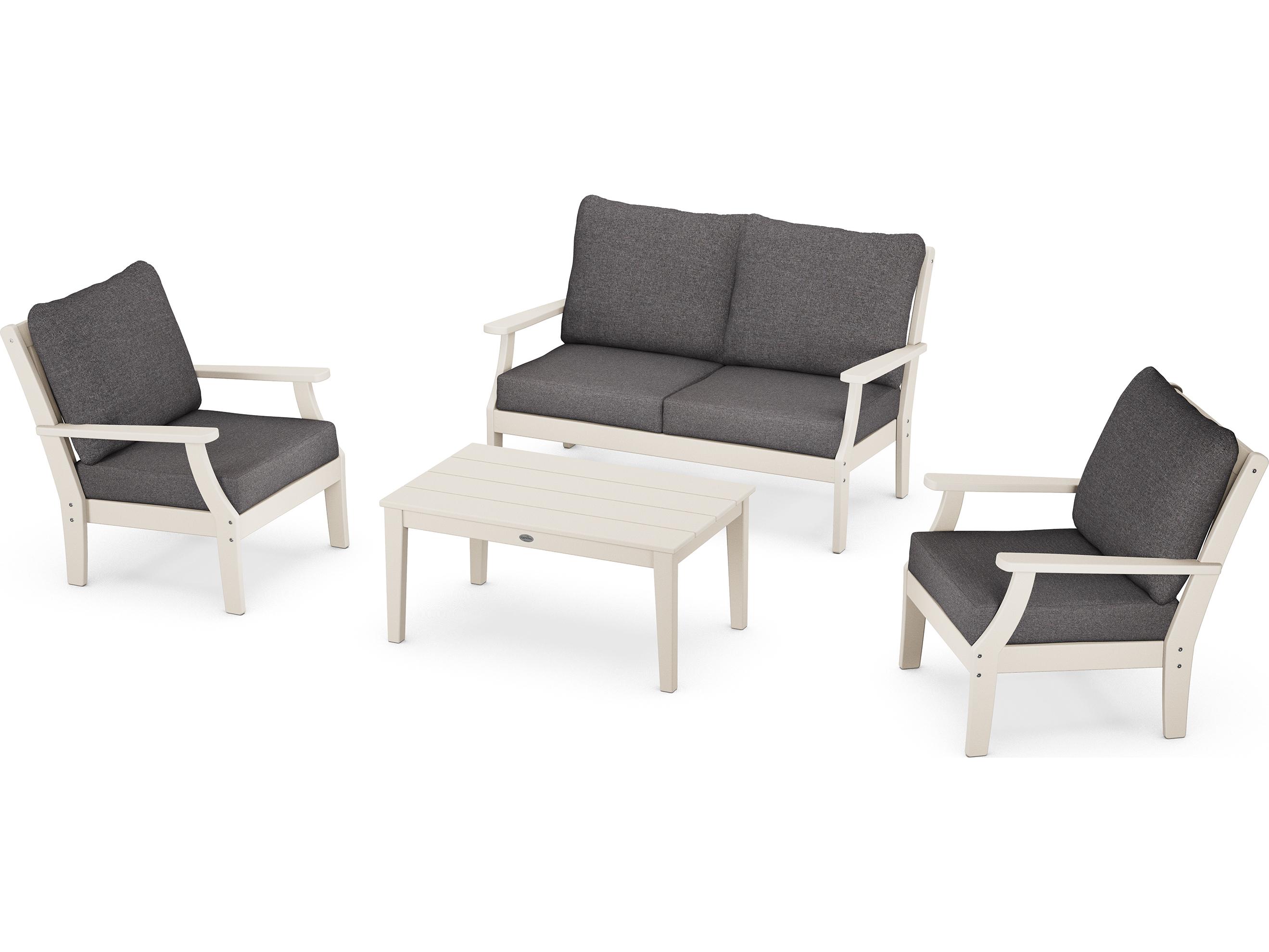 POLYWOOD® Braxton Recycled Plastic 4 Piece Deep Seating Outdoor Patio Lounge Set