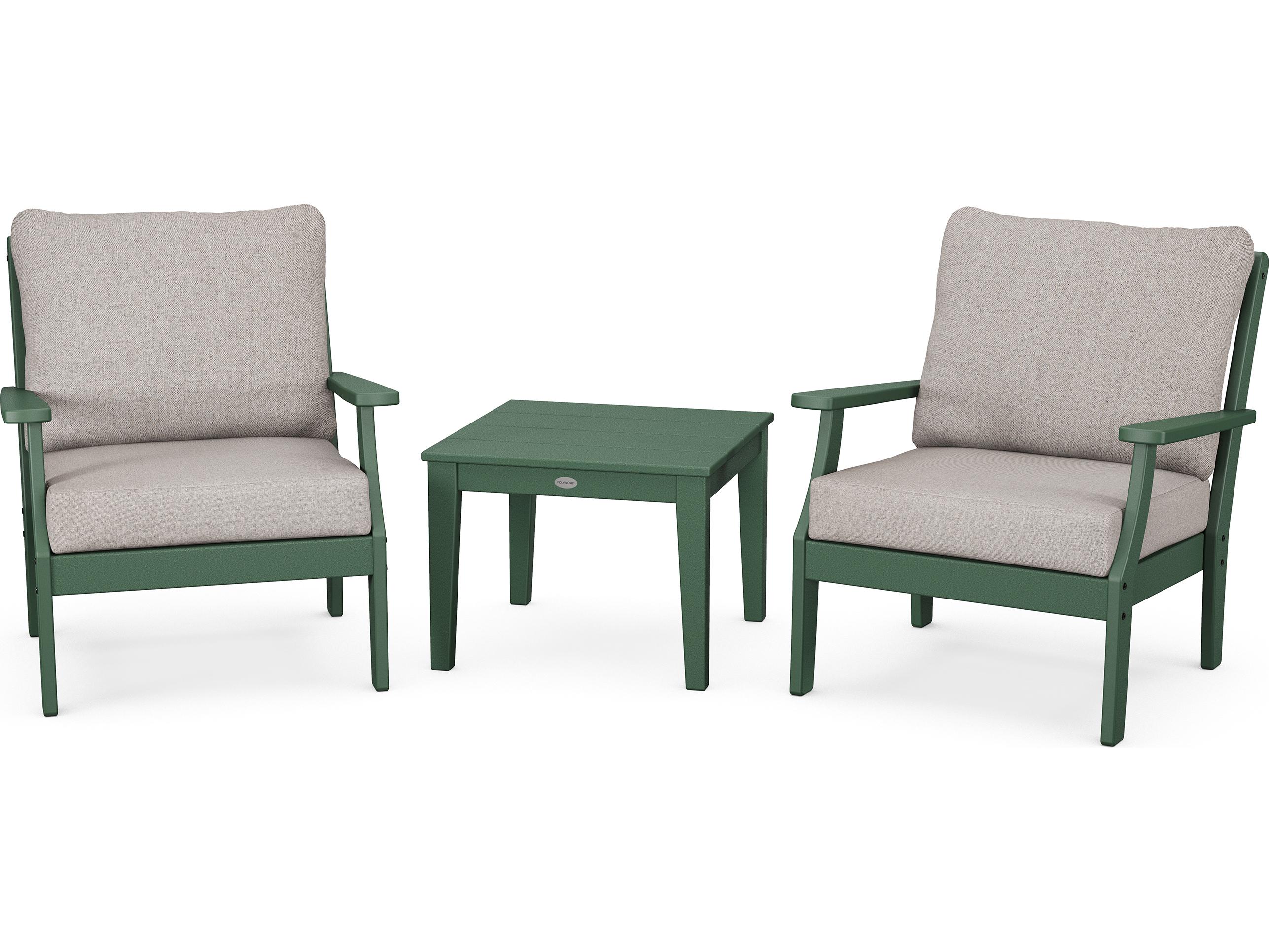 POLYWOOD® Braxton Recycled Plastic 3 Piece Deep Seating Outdoor Lounge Set