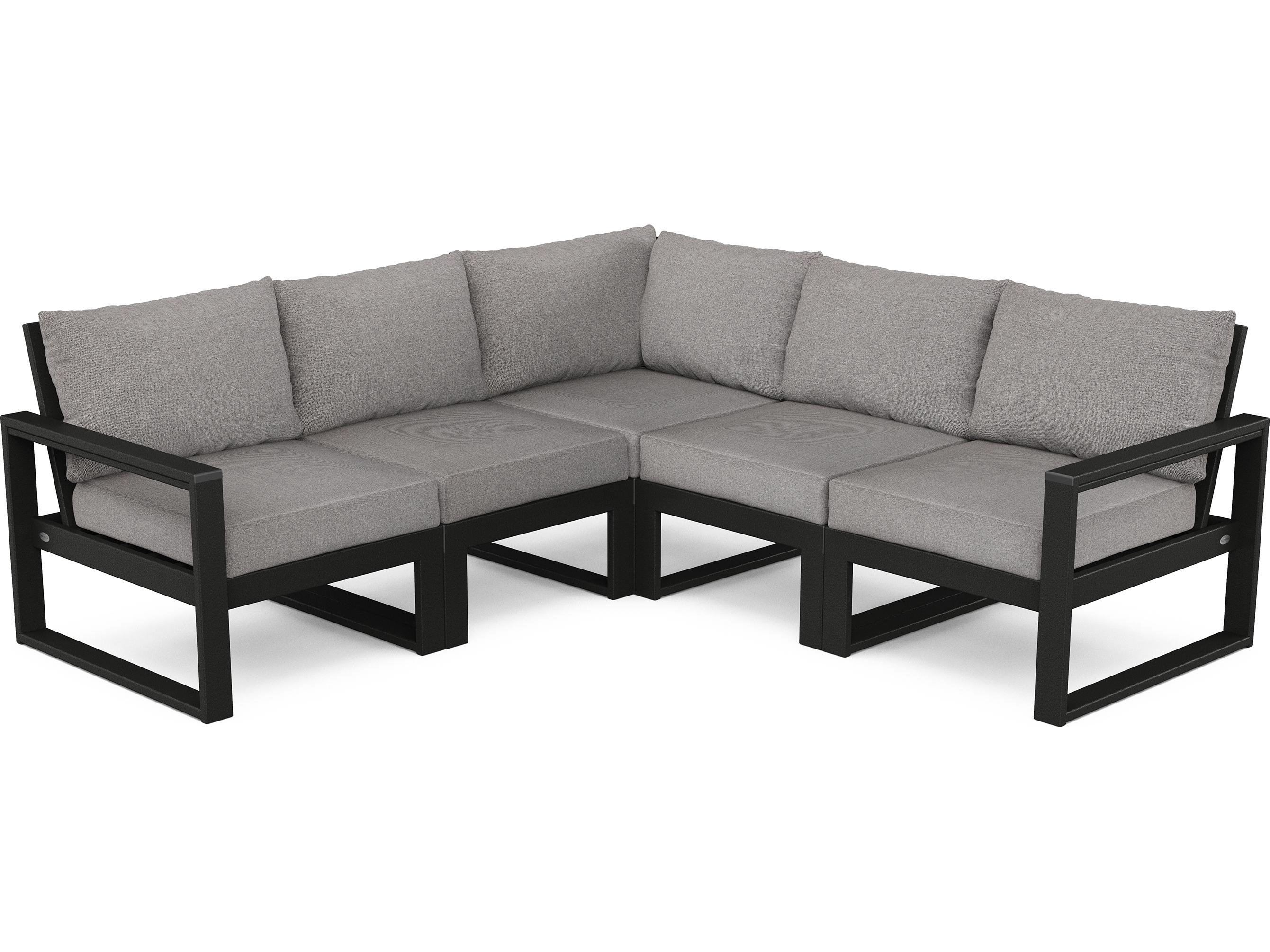 POLYWOOD® Edge Recycled Plastic Deep Seating 5 Piece Sectional Outdoor Patio Lounge Set