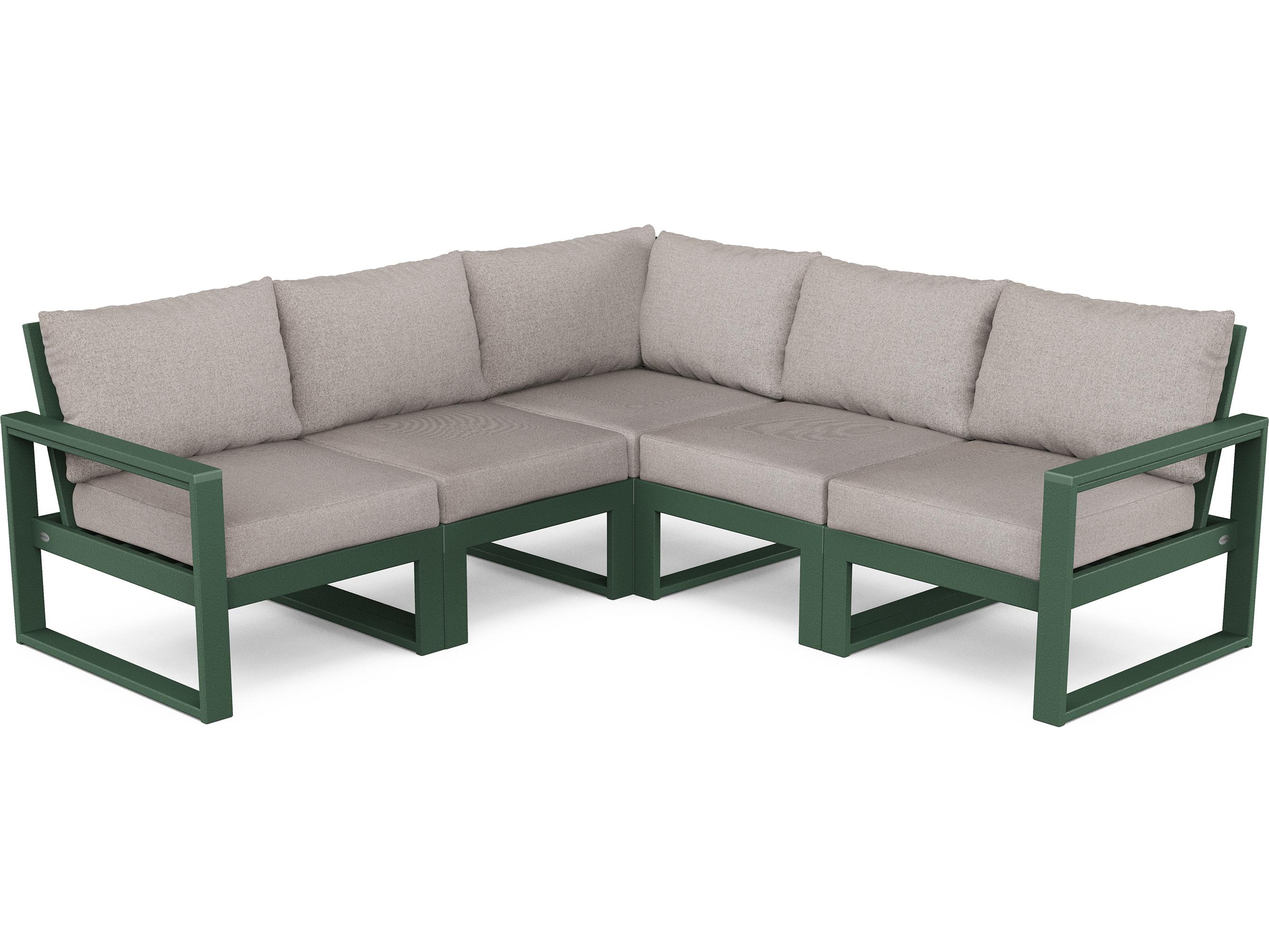 POLYWOOD® Edge Recycled Plastic Deep Seating 5 Piece Sectional Outdoor Patio Lounge Set